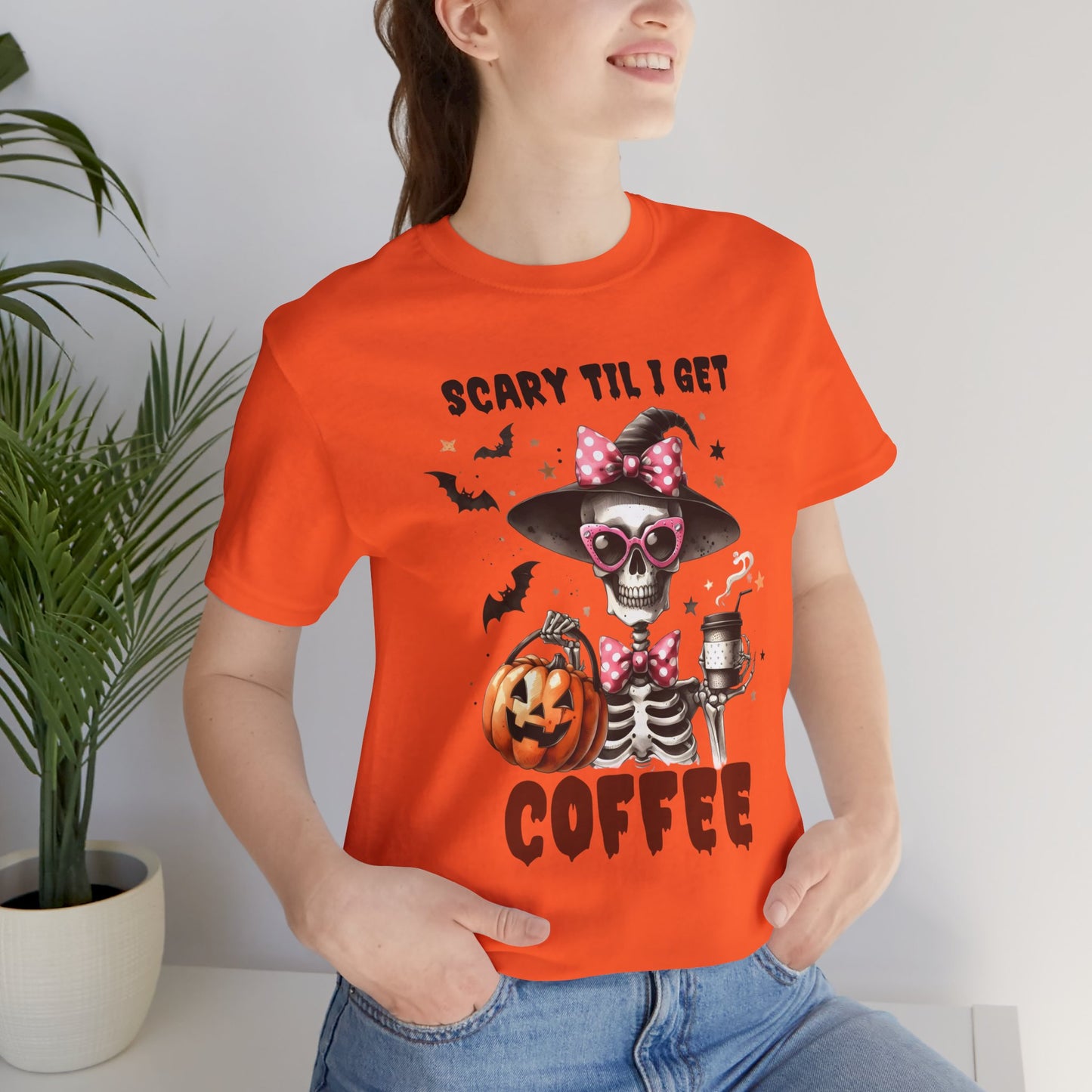 Scary Til I Get Coffee Halloween T-shirt, Happy Halloween T-shirt, Trick Or Treat T-shirt, Halloween T-shirt, Cool Halloween T-shirt, Spooky T-shirt,