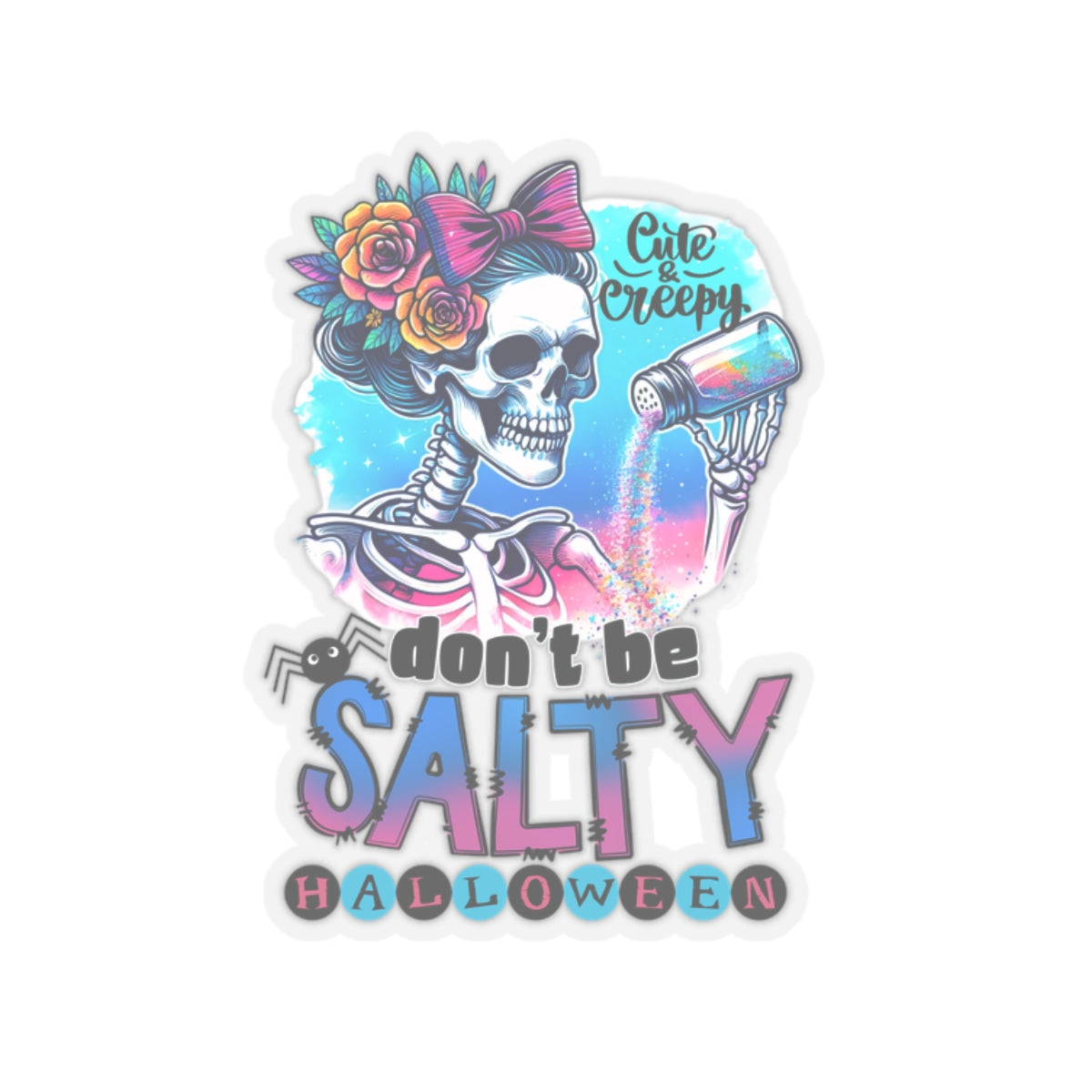 Don't Be Salty Happy Halloween Kiss-Cut Stickers, Spooky Kiss-Cut Stickers, Spooky Season Kiss-Cut Stickers, Cute Skeleton Halloween Kiss-Cut Stickers.