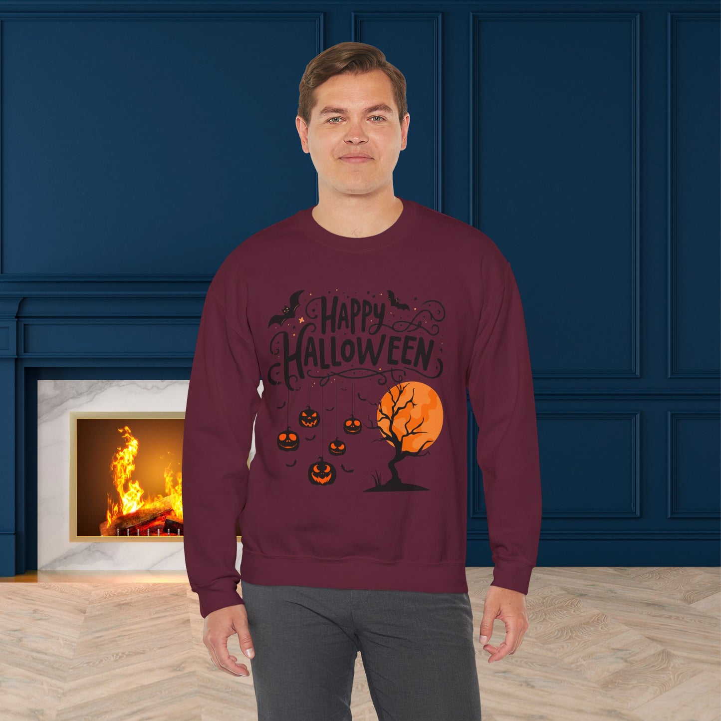 Happy halloween Sweatshirt - Unisex Heavy Blend Crewneck, halloween sweatshirt, cute spooky cat sweatshirt.