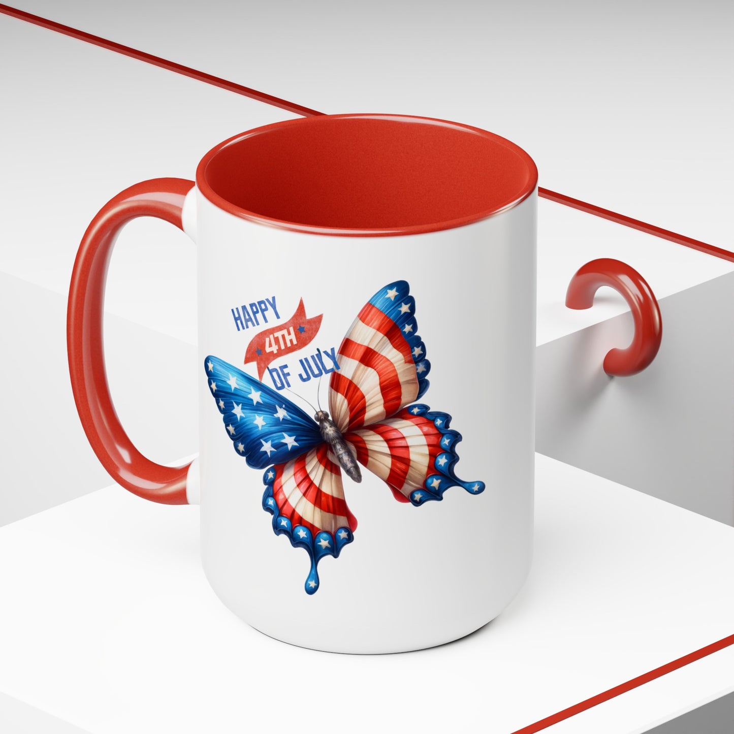 Happy 4th Of July Two -Tone Coffee Mug.15oz. God Bless America Coffee Mug. USA Coffee Mug.