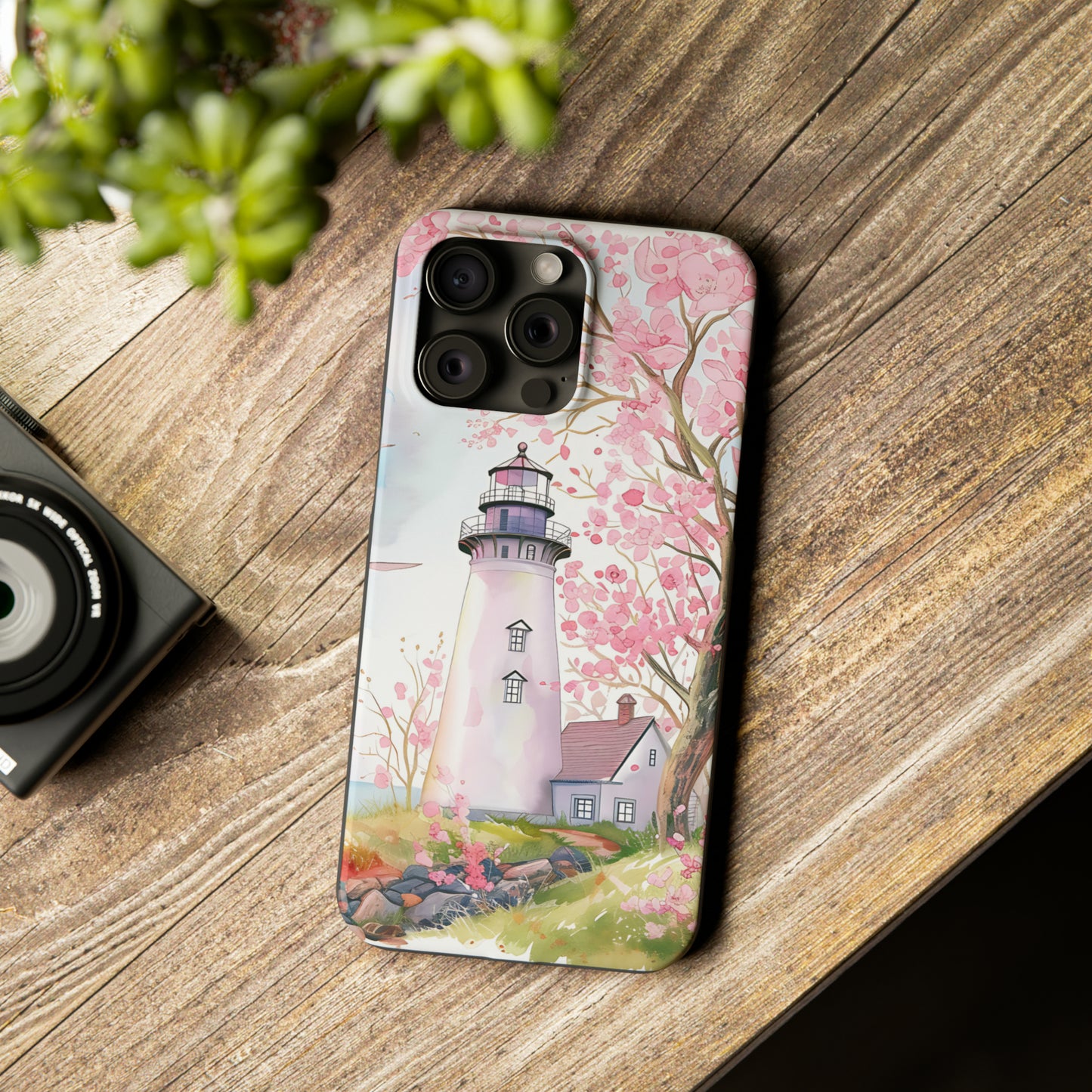 Watercolor Spring Lighthouse iPhone 15 Phone Cases