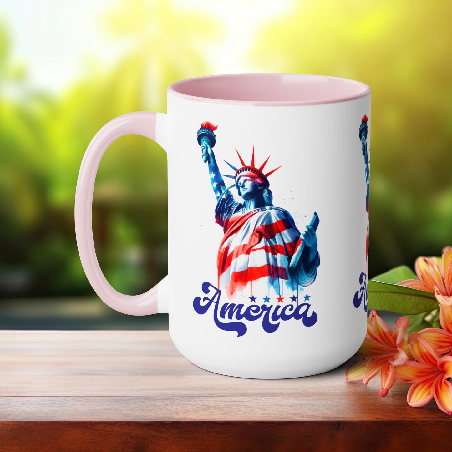 Happy 4th Of July Two -Tone Coffee Mug.15oz. God Bless America Coffee Mug. USA Coffee Mug.