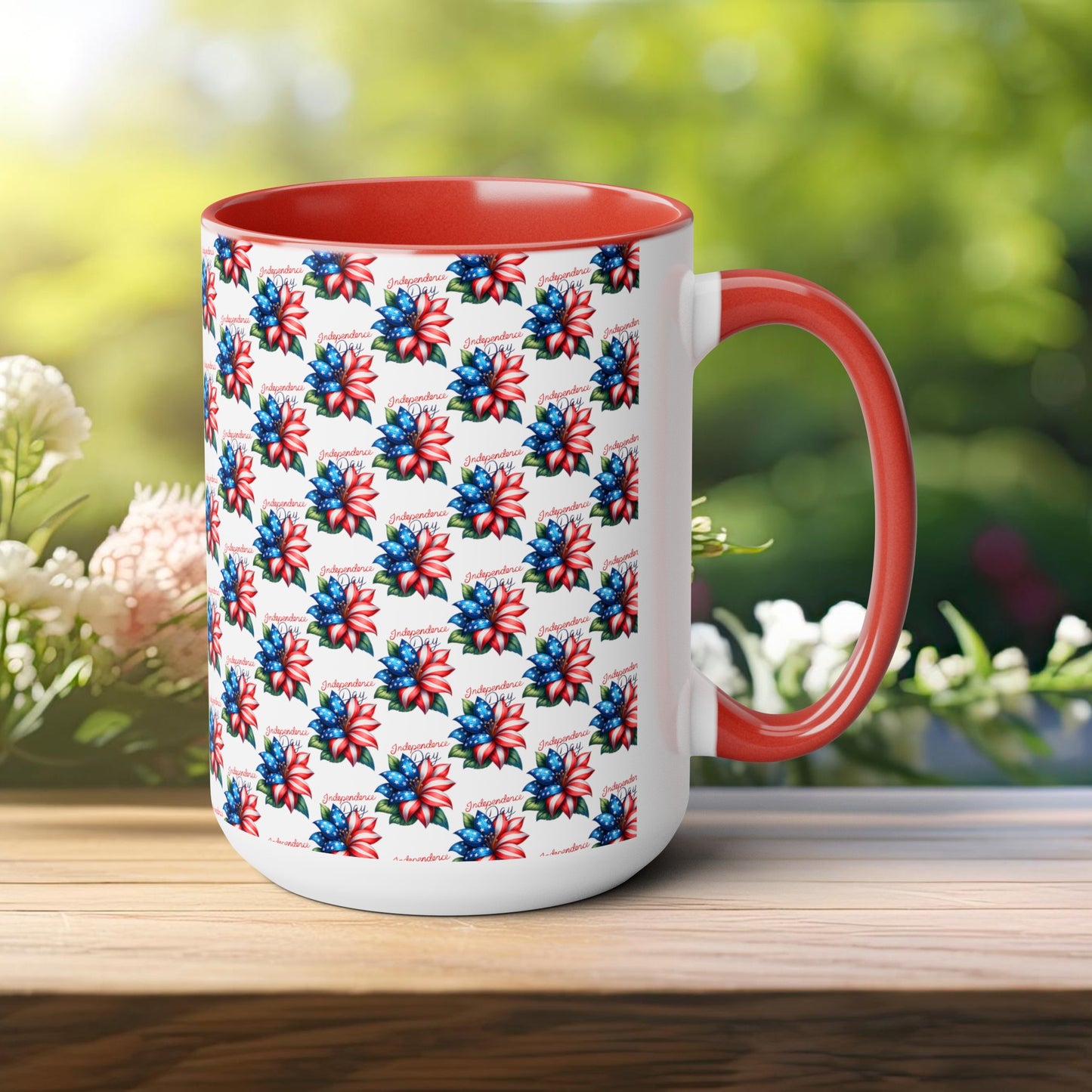 Happy 4th Of July Two -Tone Coffee Mug.15oz. Independence Day Coffee Mug. Love Peace USA.