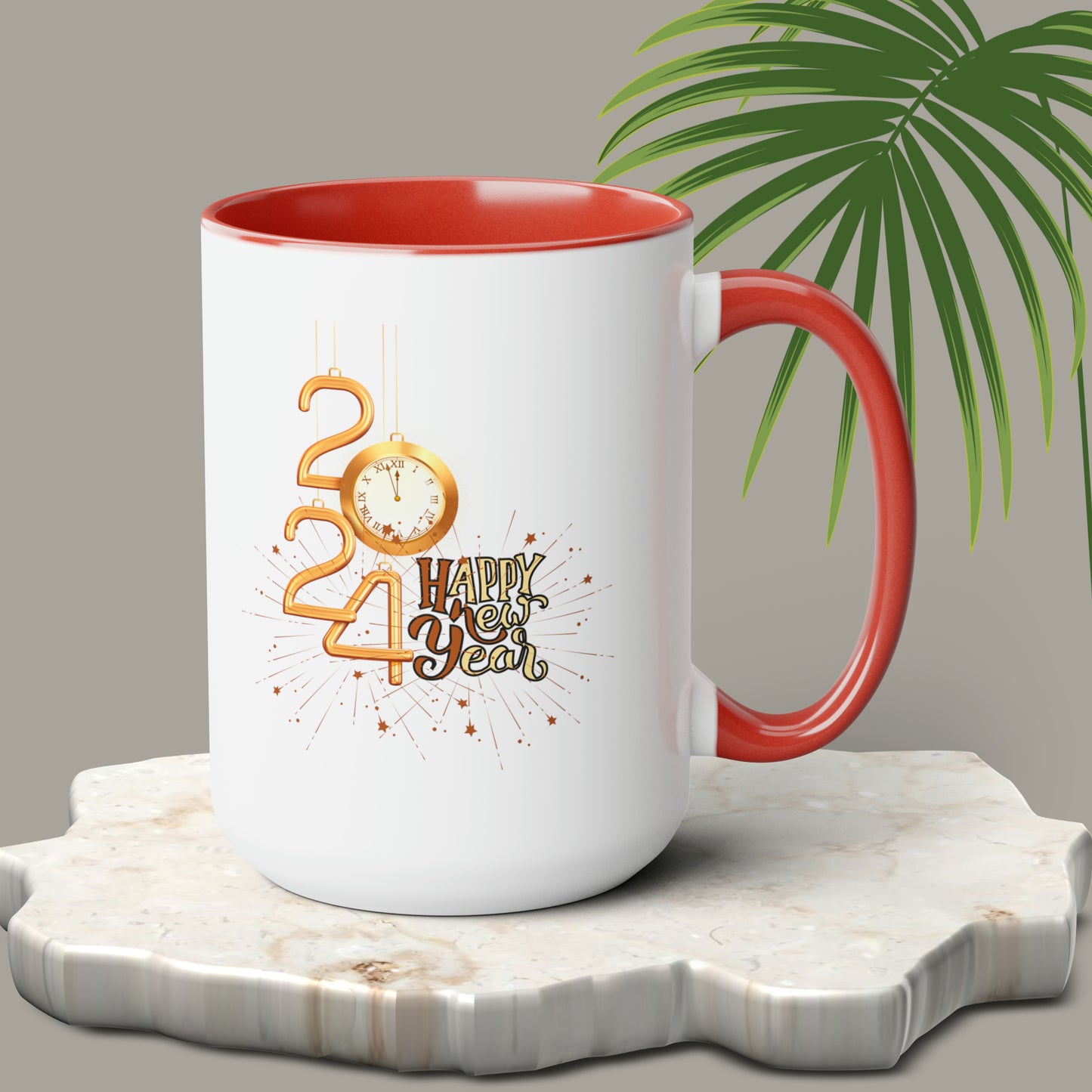 Happy New Year Two-Tone Coffee Mugs, 15oz