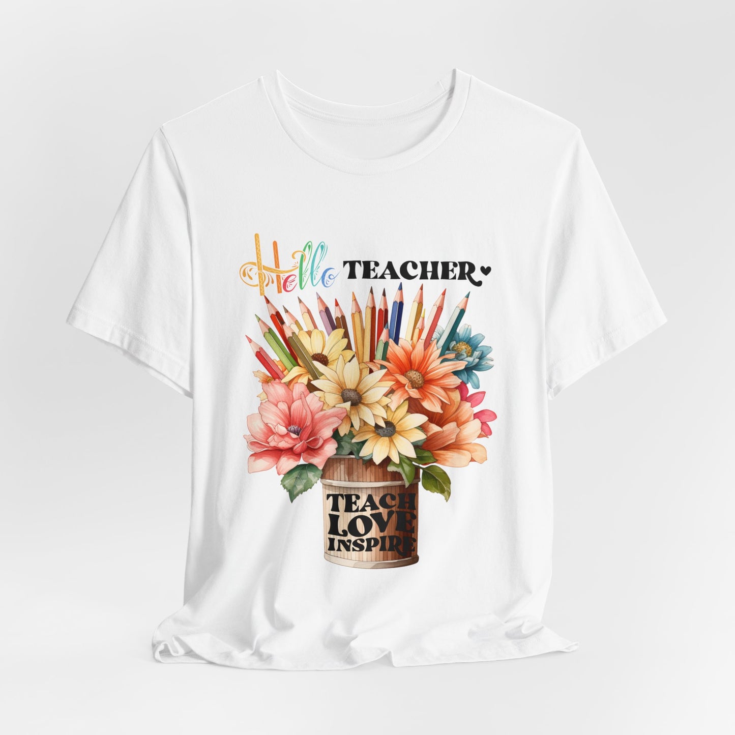 Hello Teacher T-Shirt, Back To School T-Shirt, Teach Love Inspire Teacher Shirt, Teacher Back To school unisex jersey short sleeve.First Day Vibes T-Shirt.