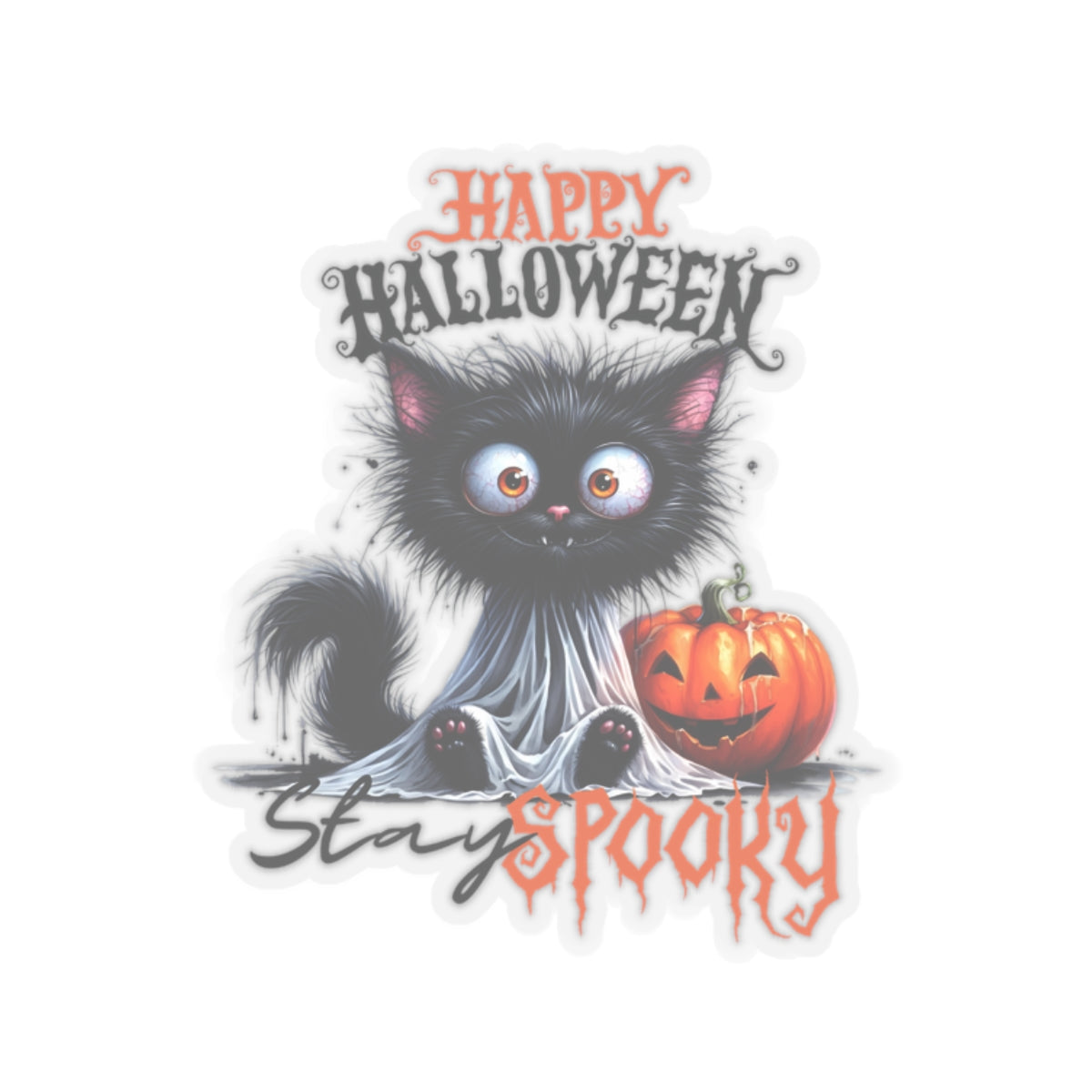 Spooky Kiss-Cut Stickers, Happy Halloween Kiss-Cut Stickers, Spooky Season Kiss-Cut Stickers, Cute Cat Halloween Kiss-Cut Stickers.