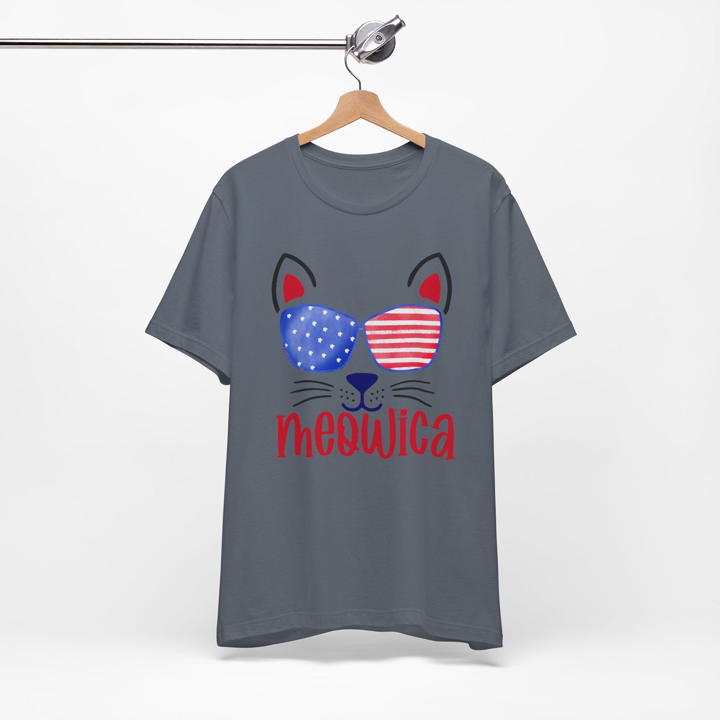 4th of July T-Shirt, Meowica T-shirt,  Fourth of July unisex jersey short sleeve.