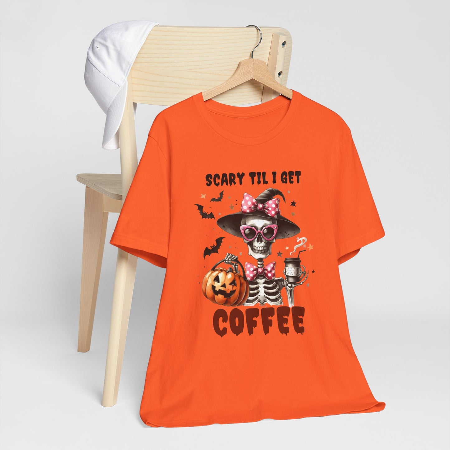 Scary Til I Get Coffee Halloween T-shirt, Happy Halloween T-shirt, Trick Or Treat T-shirt, Halloween T-shirt, Cool Halloween T-shirt, Spooky T-shirt,