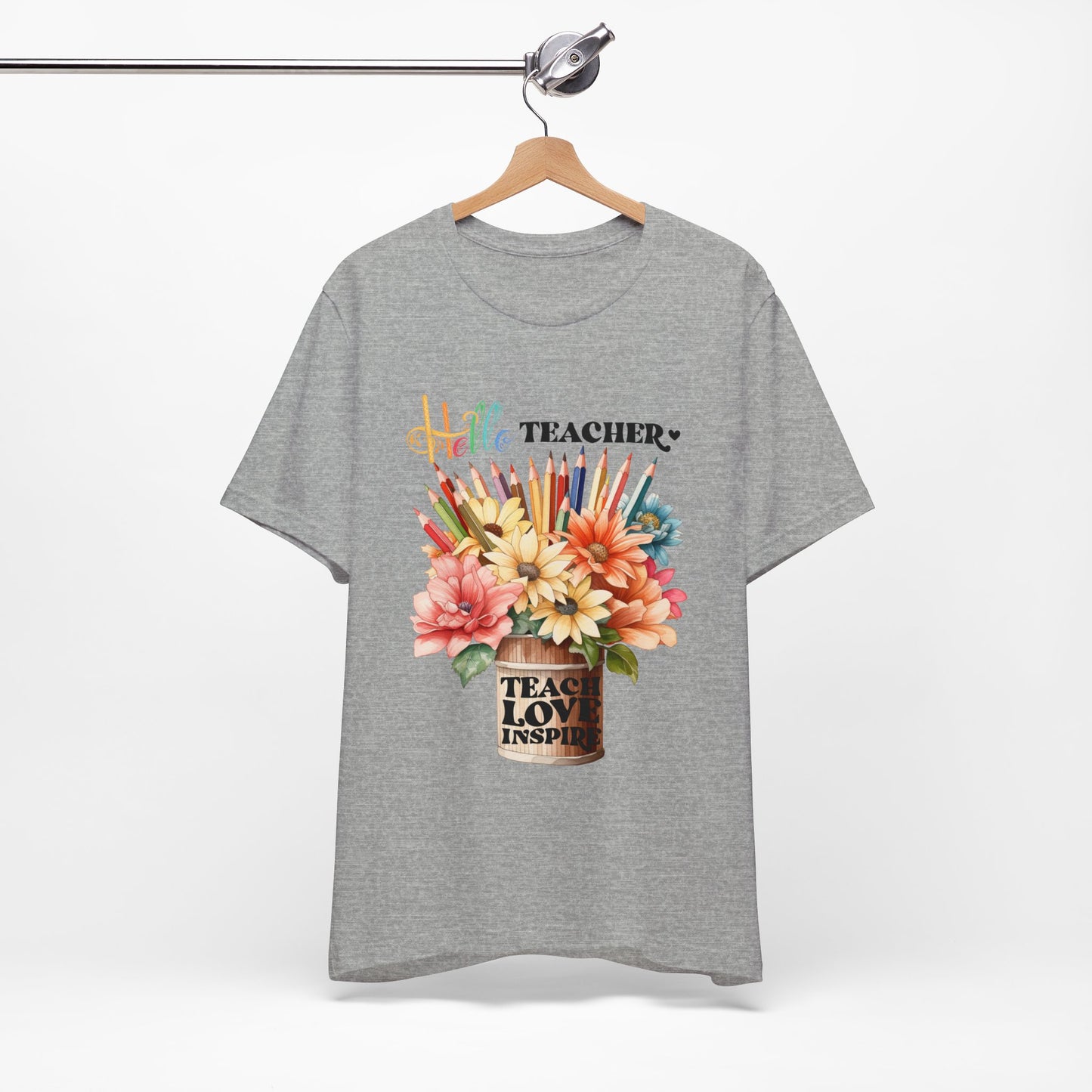 Hello Teacher T-Shirt, Back To School T-Shirt, Teach Love Inspire Teacher Shirt, Teacher Back To school unisex jersey short sleeve.First Day Vibes T-Shirt.