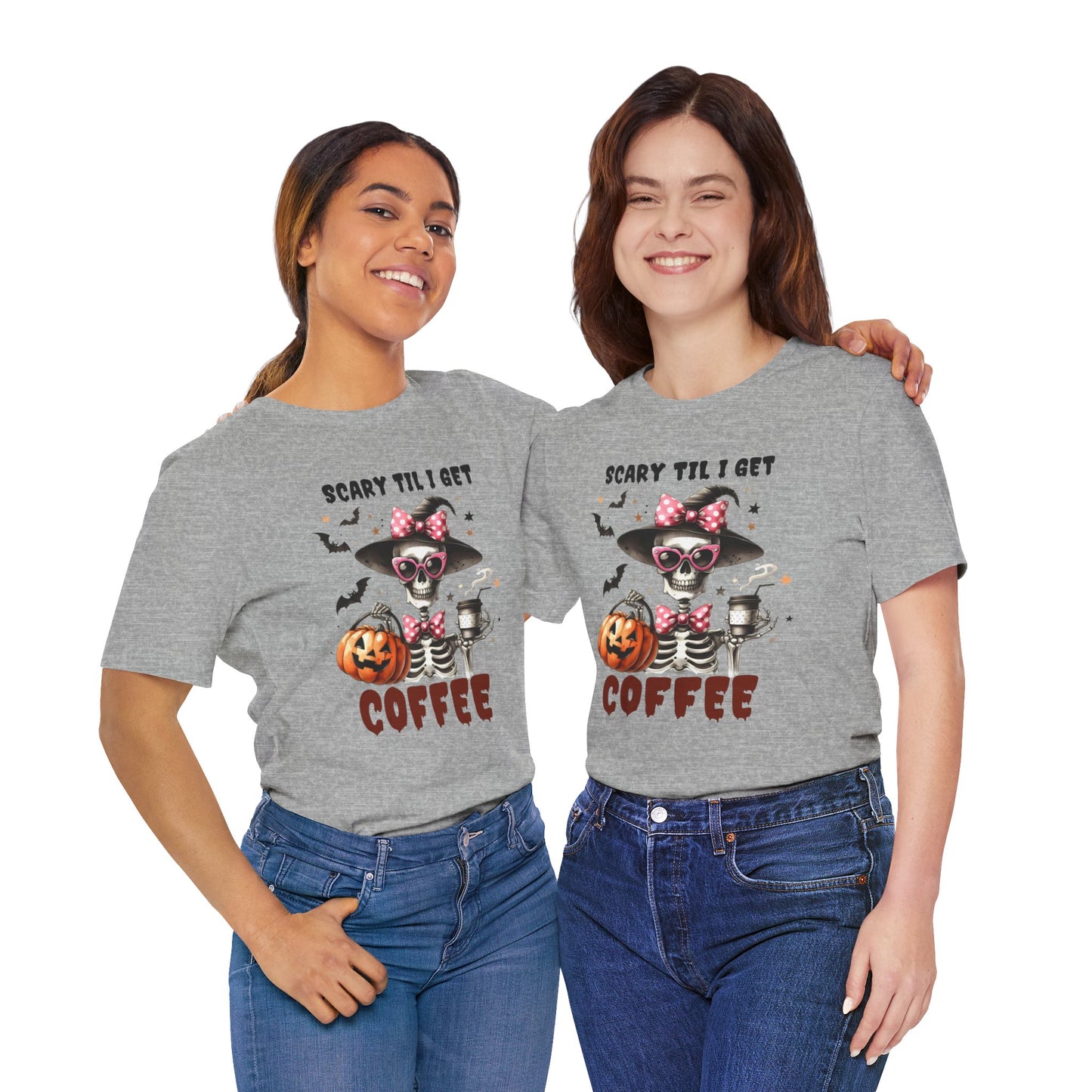 Scary Til I Get Coffee Halloween T-shirt, Happy Halloween T-shirt, Trick Or Treat T-shirt, Halloween T-shirt, Cool Halloween T-shirt, Spooky T-shirt,