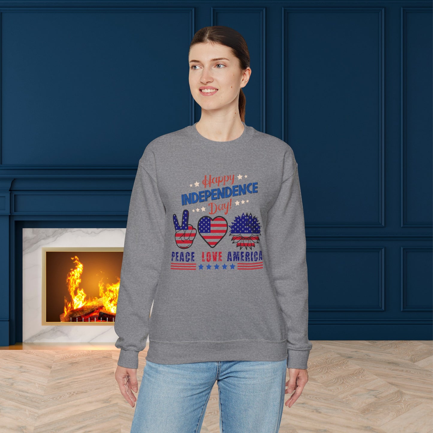 Happy 4th Of July Sweatshirt, Peace Love America Sweatshirt, Fourth of July unisex heavy blend crewneck sweatshirt.