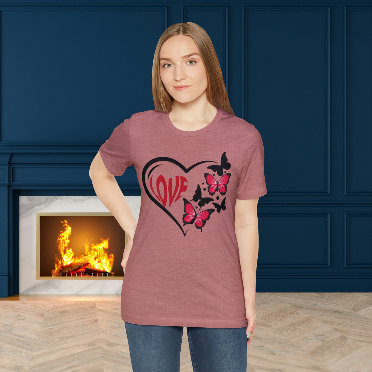 Happy valentines day butterfly heart shape Unisex Jersey Short Sleeve Tee