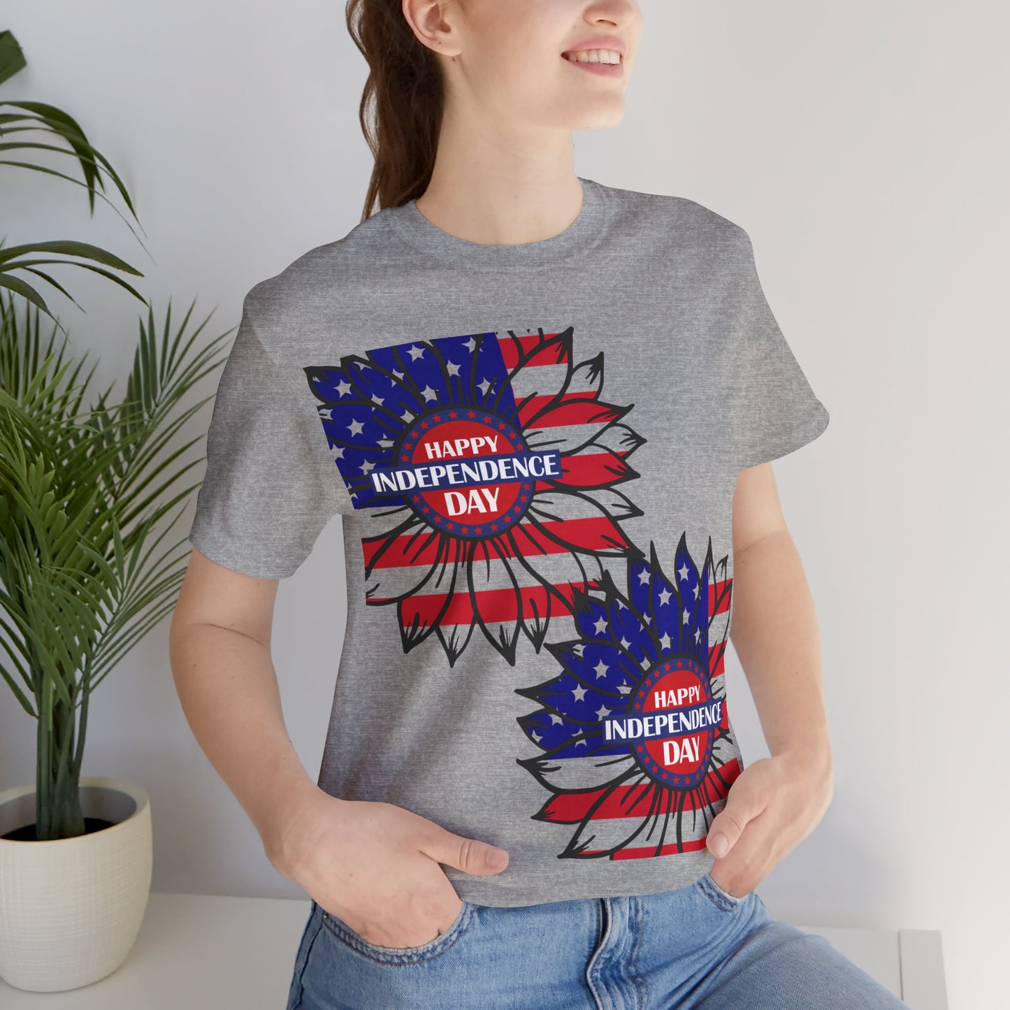 4th of July T-Shirt, Happy Independence Day Sunflower T-Shirt, Fourth of July unisex jersey short sleeve.