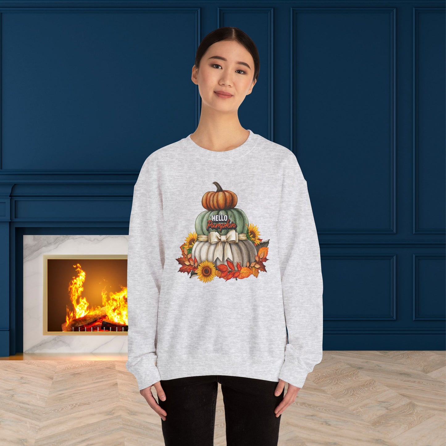 Hello Pumpkin Thanksgiving Turkey Sweatshirt - Unisex Heavy Blend, Happy Thanksgiving2024 Sweatshirt, Thanksgiving Gift, Festive Sweatshirt.