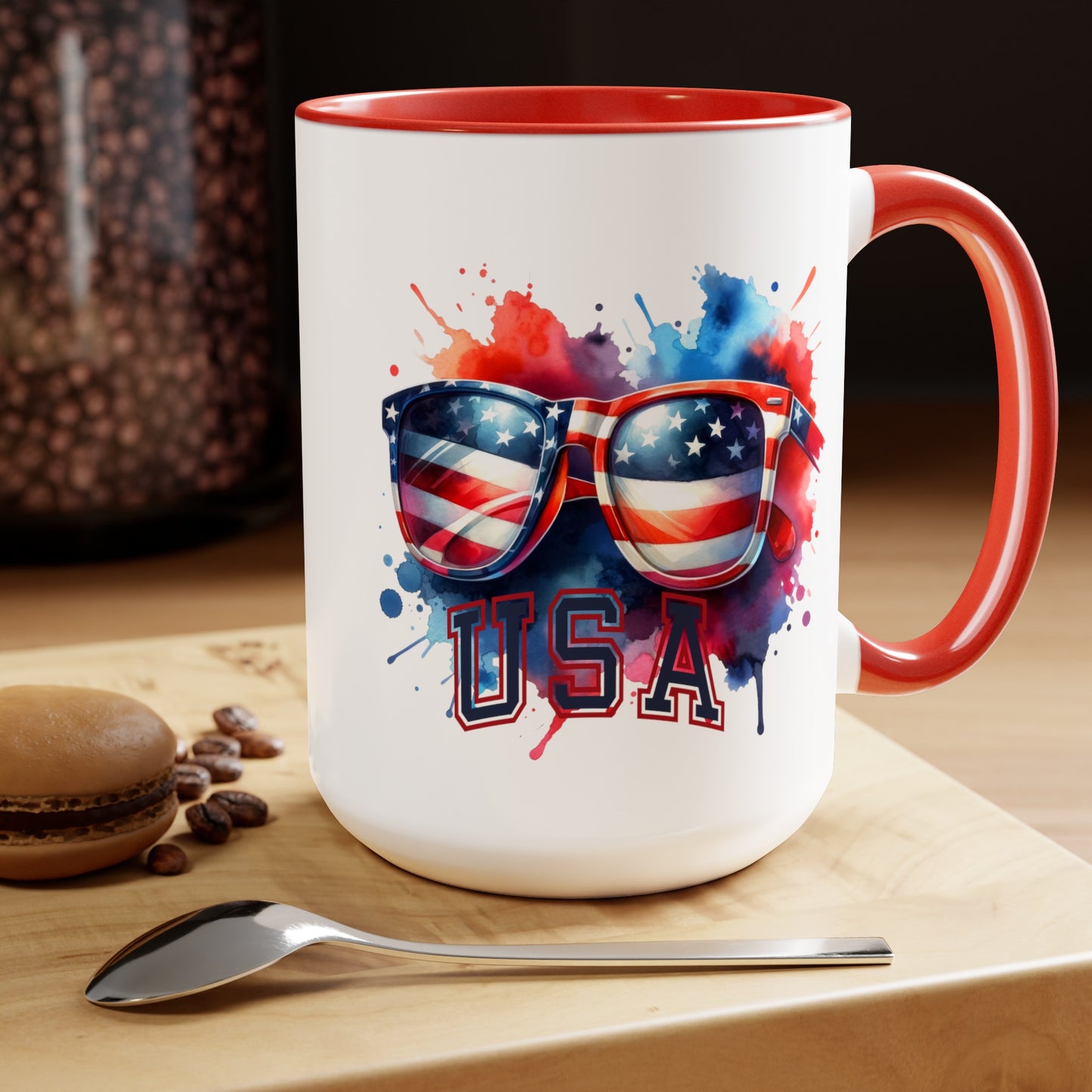 Happy 4th Of July Two -Tone Coffee Mug.15oz. God Bless America Coffee Mug. USA Coffee Mug.