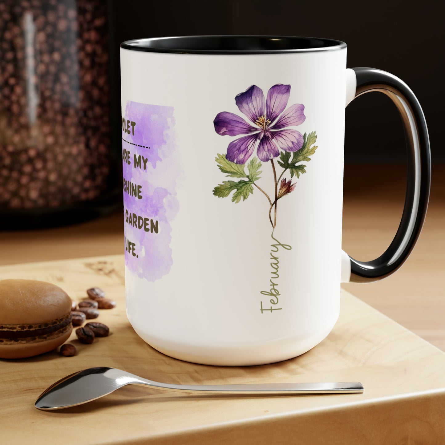 February Birth Month Flower Two-Tone Coffee Mugs, 15oz, Birthday Gift For Her.