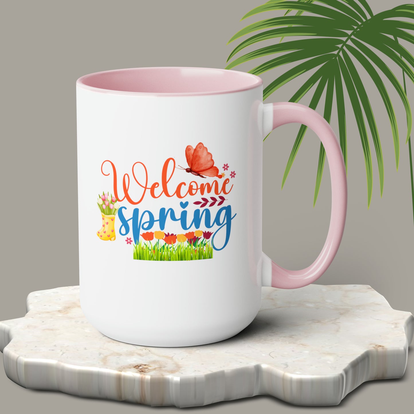 Welcome Spring two-Tone Coffee Mugs, 15oz