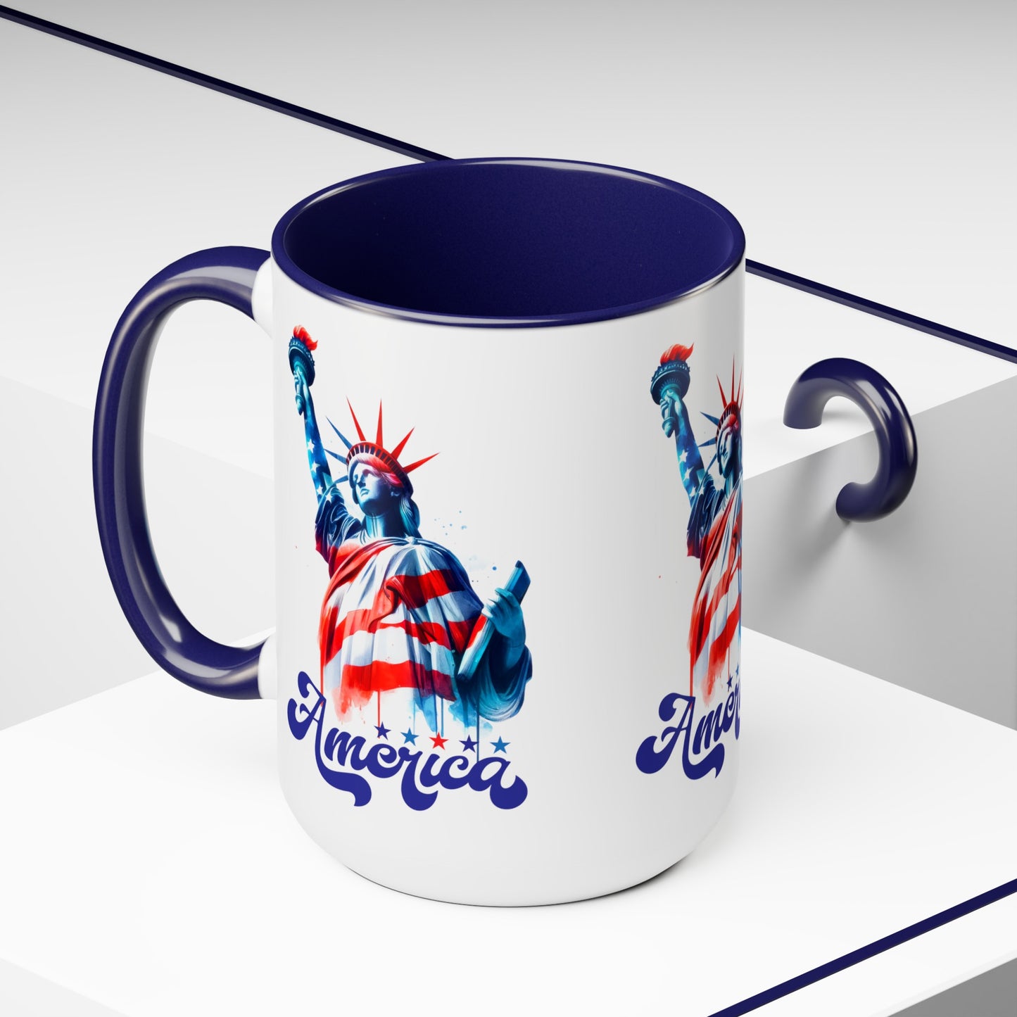 Happy 4th Of July Two -Tone Coffee Mug.15oz. God Bless America Coffee Mug. USA Coffee Mug.