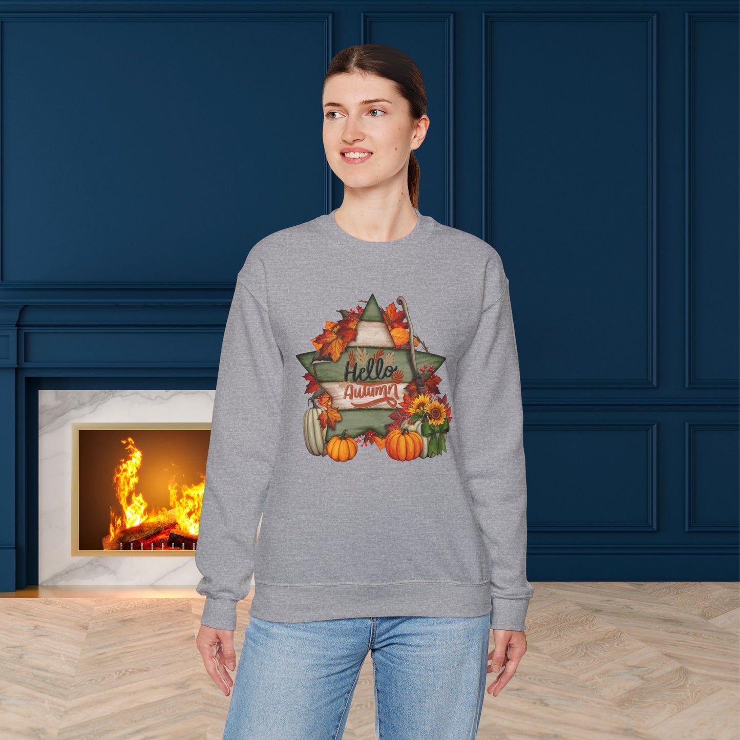 Hello Autumn Thanksgiving  Sweatshirt - Unisex Heavy Blend, Happy Thanksgiving2024 Sweatshirt, Thanksgiving Gift, Festive Sweatshirt.