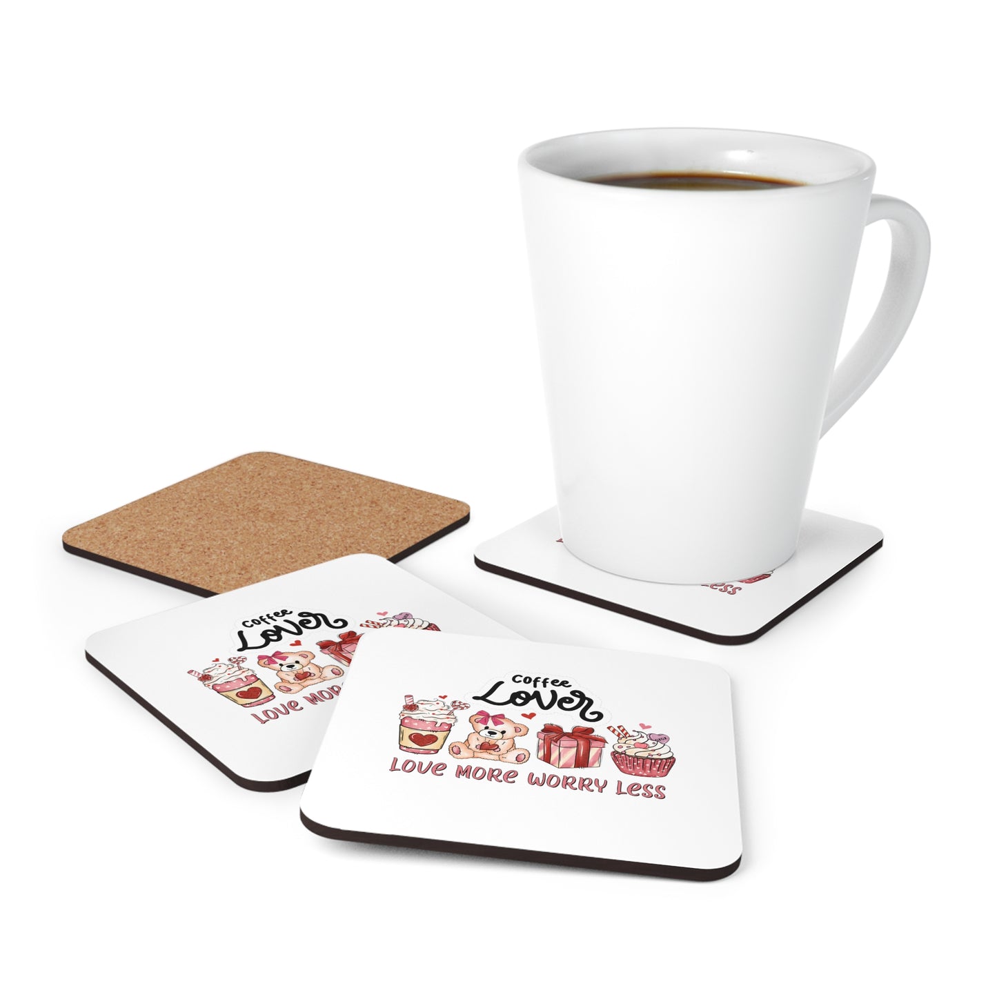 Happy Valentines Day Corkwood Coaster Set