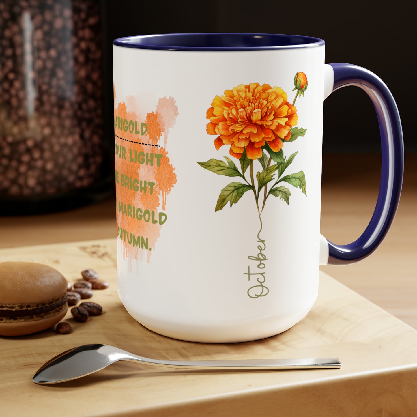 October Birth Month Flower Two-Tone Coffee Mugs, 15oz, Birthday Gift For Her.