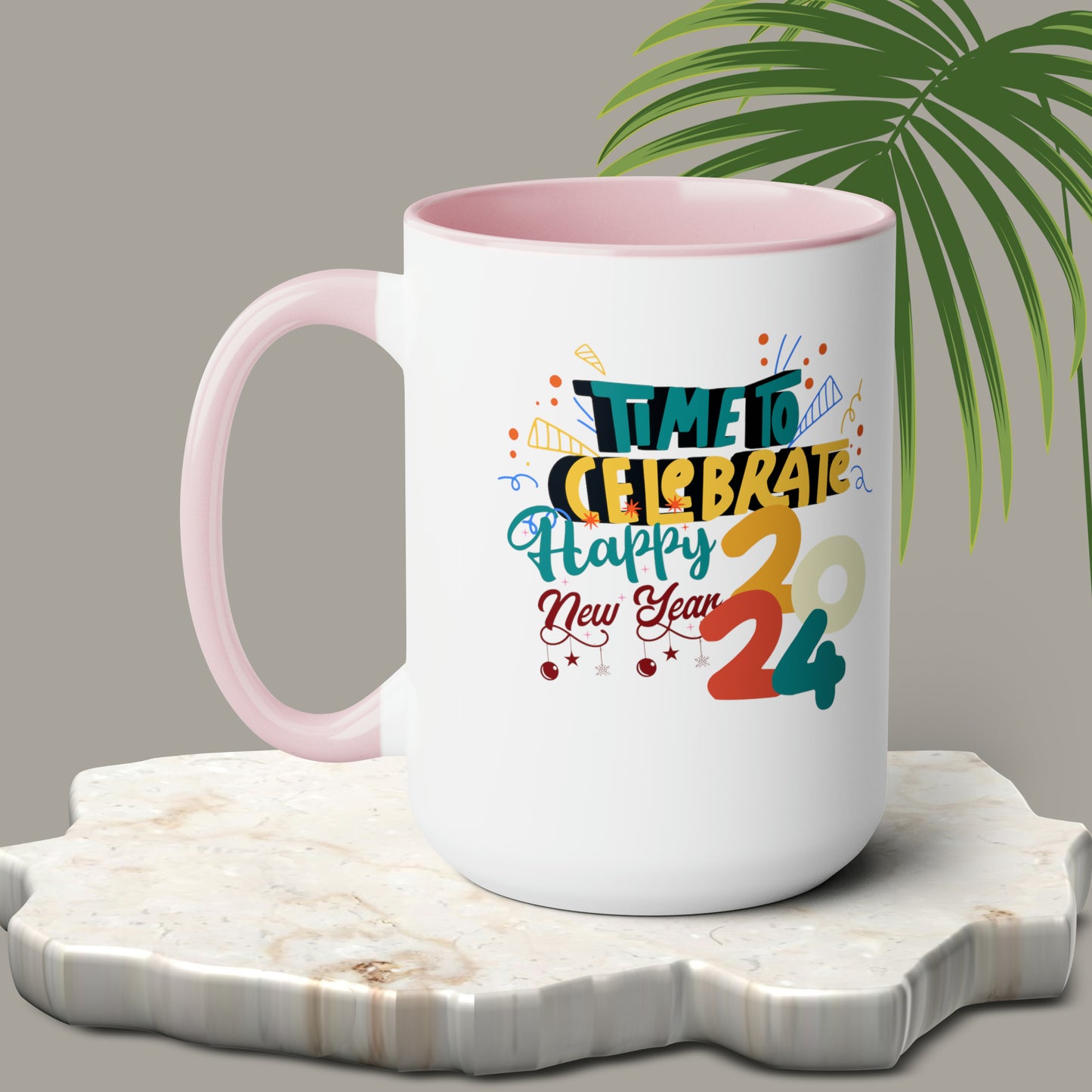 Happy New Year Two-Tone Coffee Mugs, 15oz