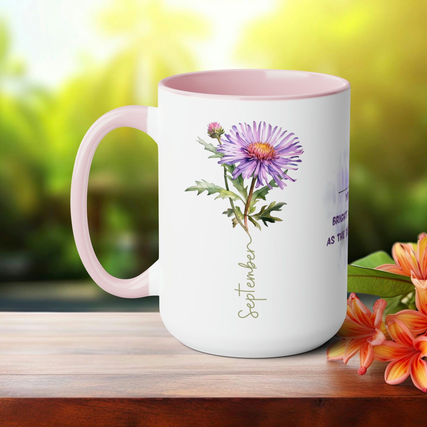 September Birth Month Flower Two-Tone Coffee Mugs, 15oz, Birth Month Flower mug.