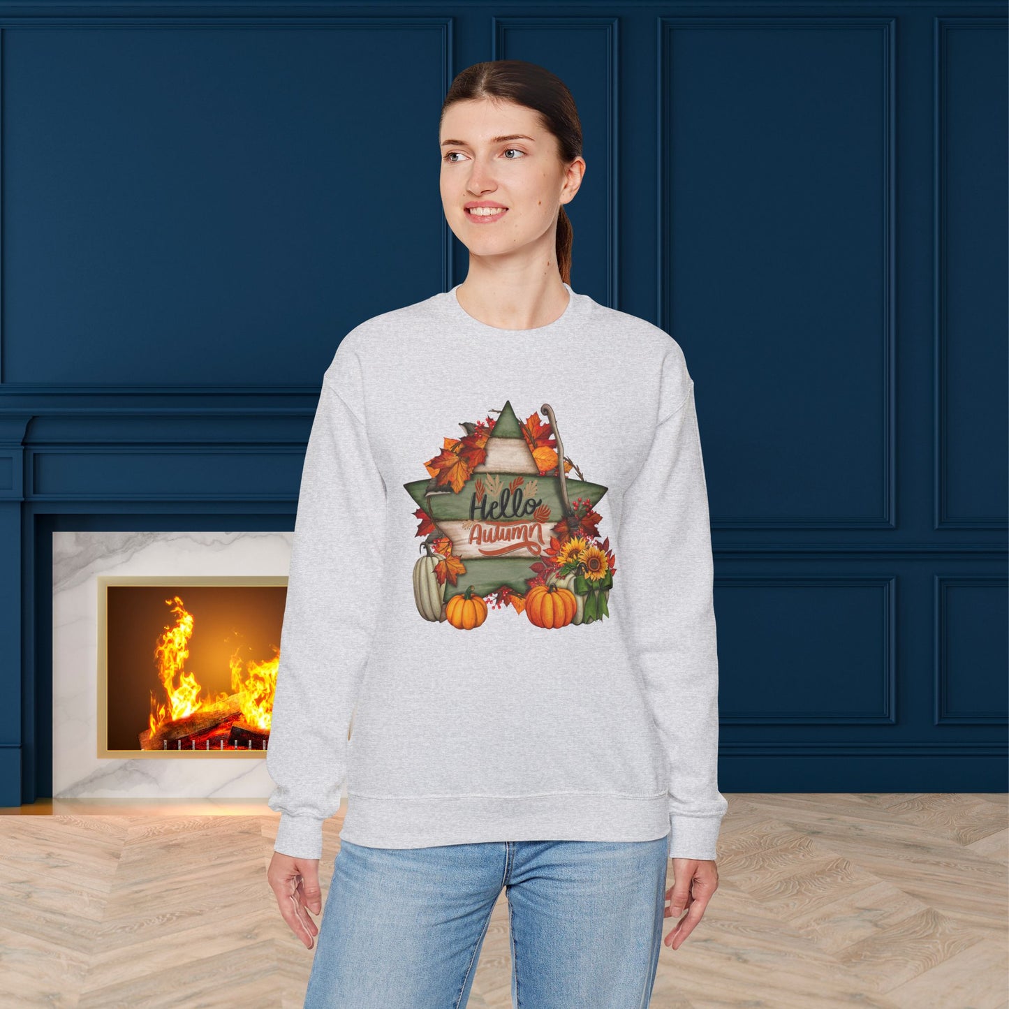 Hello Autumn Thanksgiving  Sweatshirt - Unisex Heavy Blend, Happy Thanksgiving2024 Sweatshirt, Thanksgiving Gift, Festive Sweatshirt.