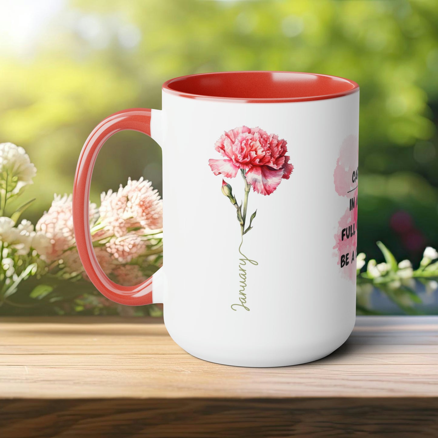 January Birth Month Flower Two-Tone Coffee Mugs, 15oz, Magical Birth Month Flower Mug.