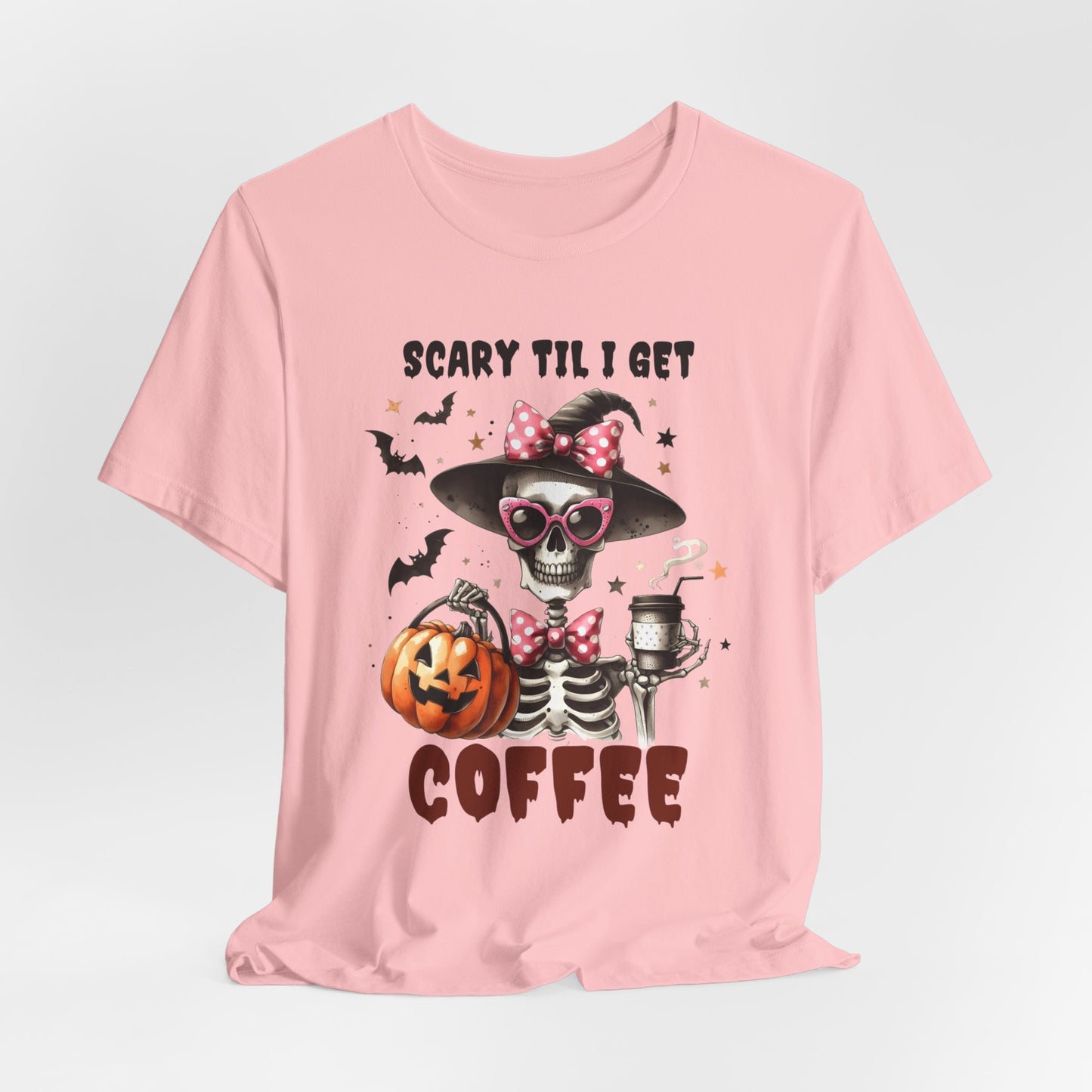 Scary Til I Get Coffee Halloween T-shirt, Happy Halloween T-shirt, Trick Or Treat T-shirt, Halloween T-shirt, Cool Halloween T-shirt, Spooky T-shirt,