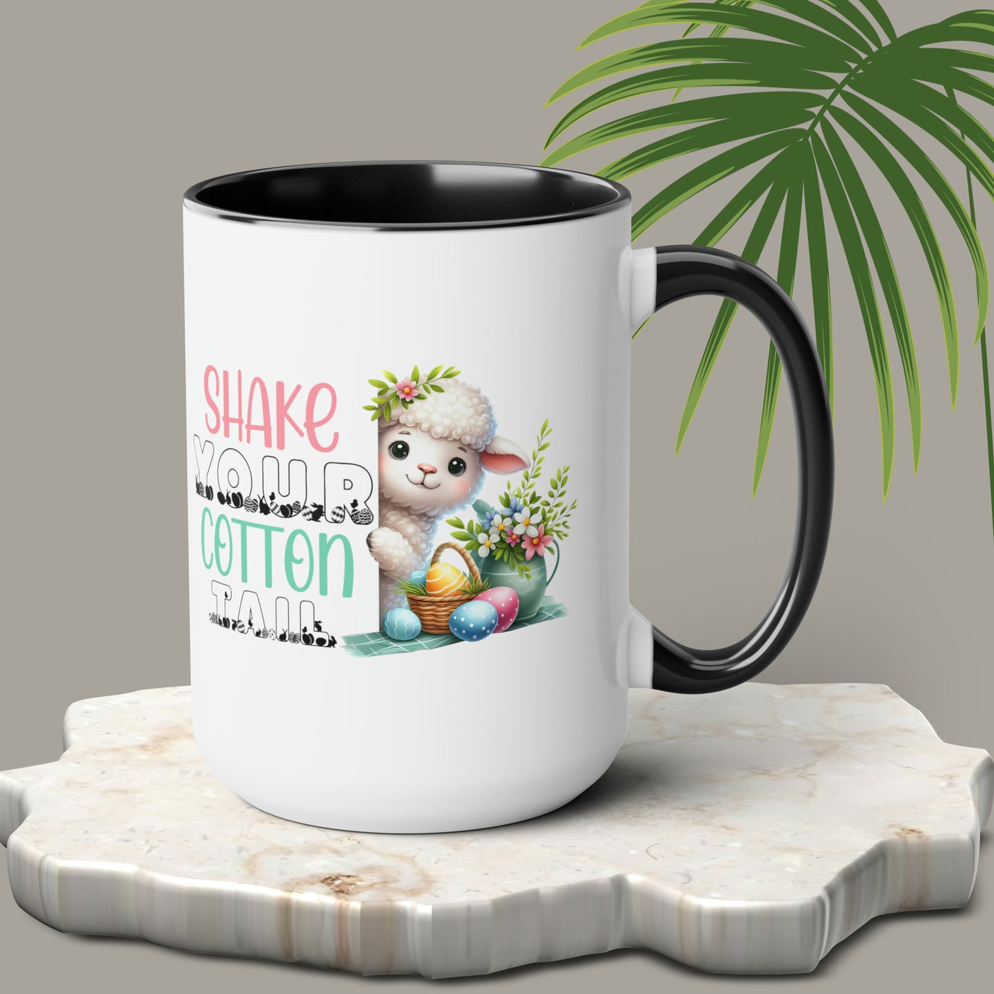 Shake Your Cotton Tail Two-Tone Coffee Mugs, 15oz