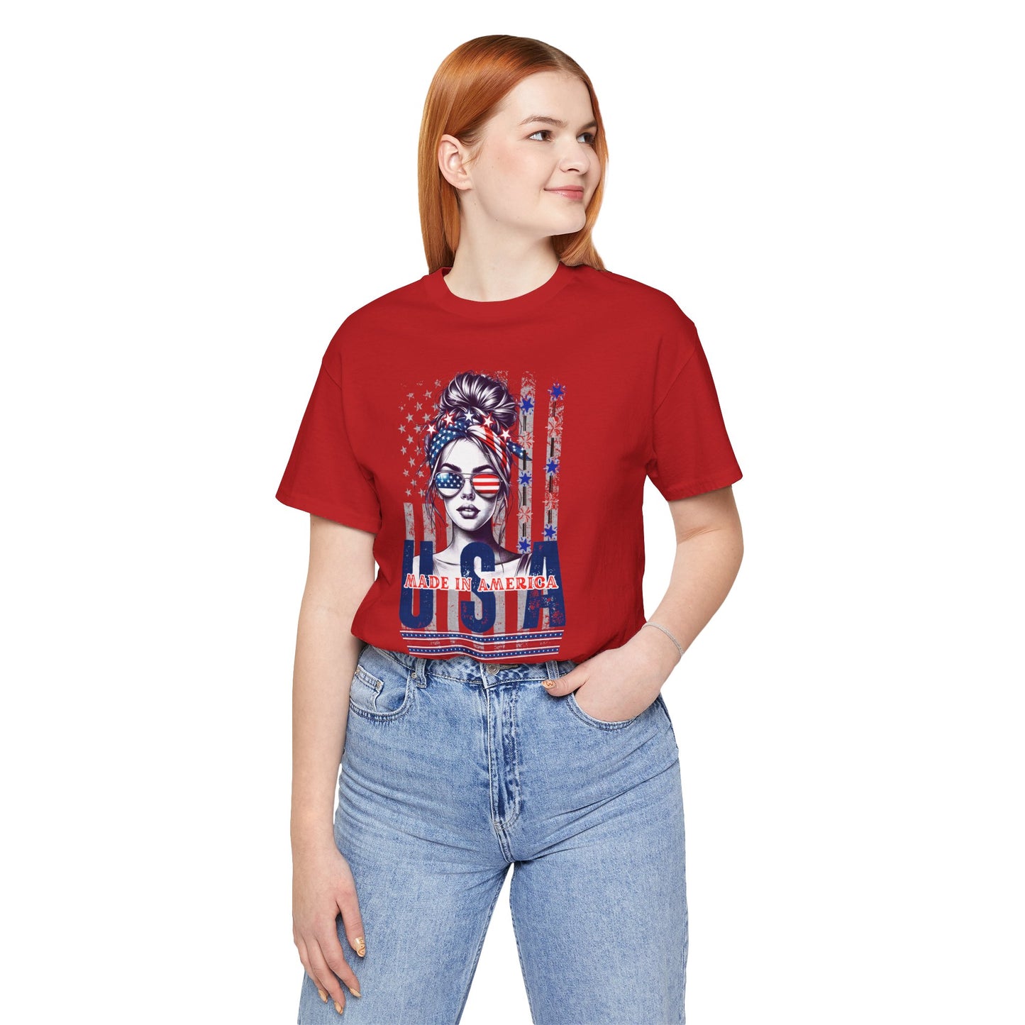 4th of July T-shirt, Red White Blue T-Shirt, Fourth of July unisex jersey short sleeve,  America, Flag, Peace Love America. Proud To Be An American, Red White Blue.