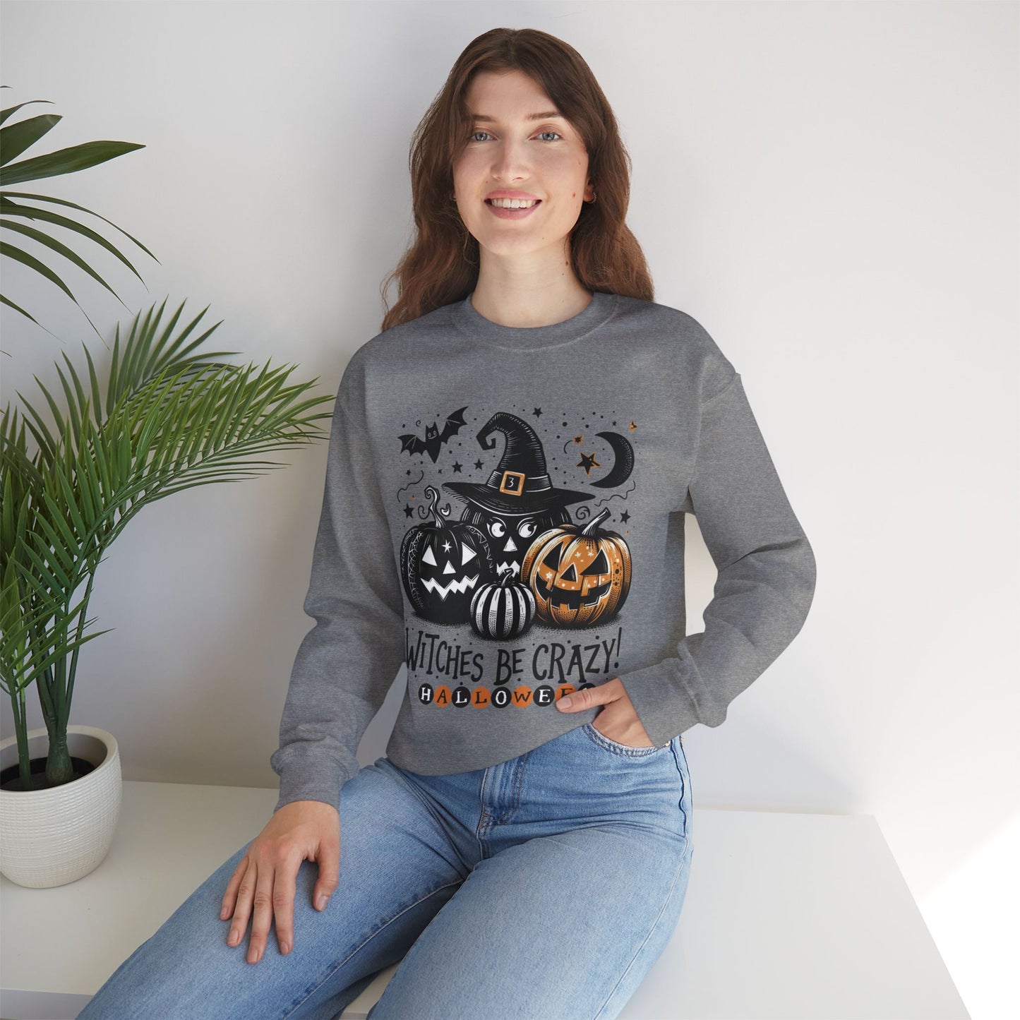 Witches be crazy sweatshirt, happy halloween sweatshirt - Unisex Heavy Blend Crewneck, halloween sweatshirt, cute spooky cat sweatshirt.