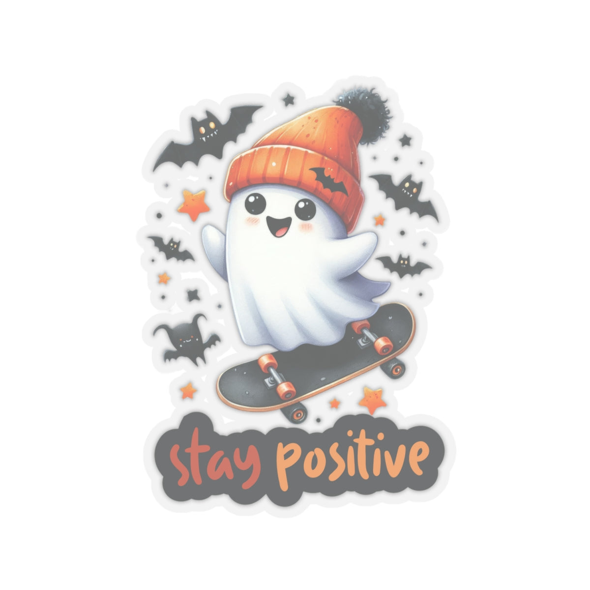 Stay Positive Kiss-Cut Stickers, Spooky Kiss-Cut Stickers, Happy Halloween Kiss-Cut Stickers, Spooky Season Kiss-Cut Stickers, Cute Cat Halloween Kiss-Cut Stickers.