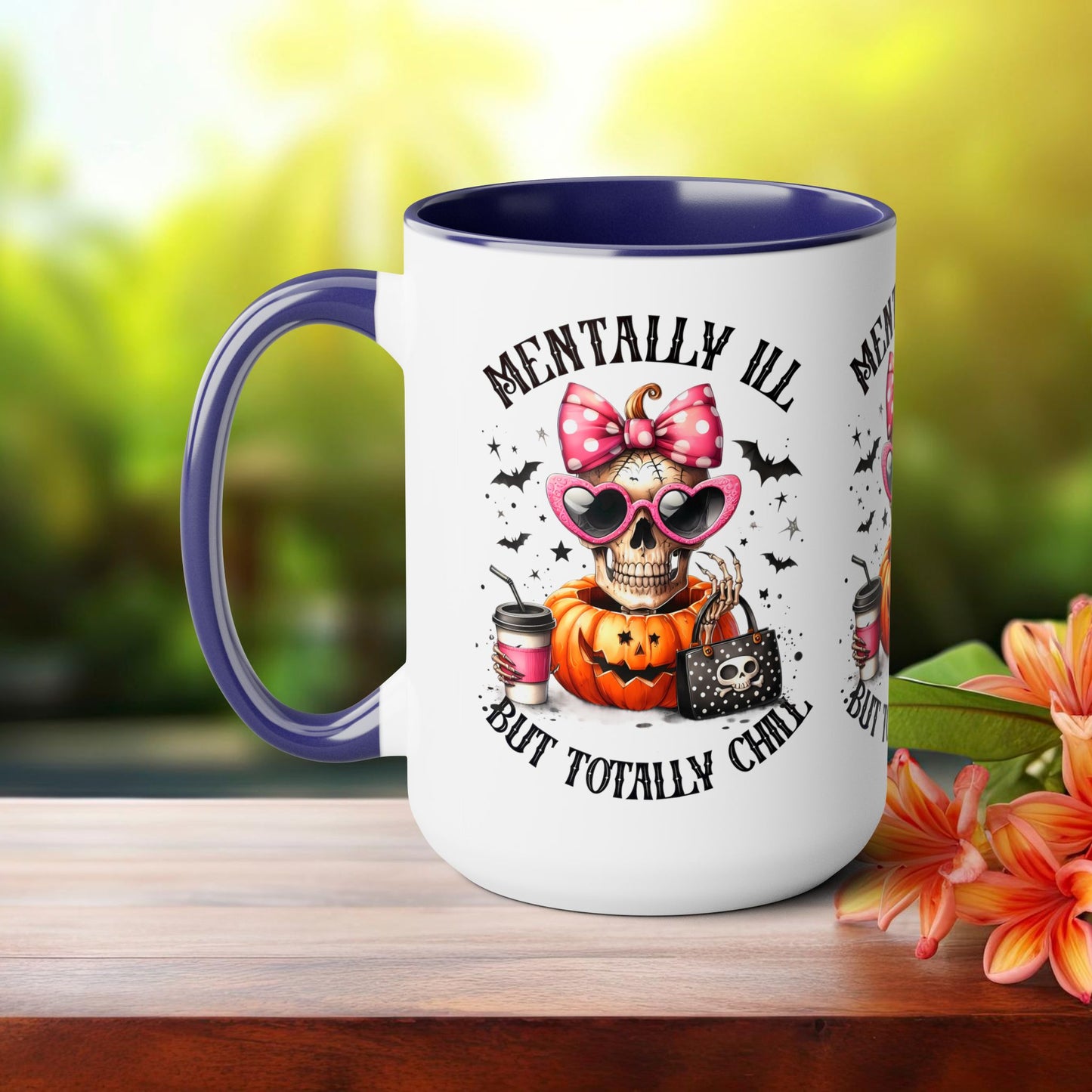 Mentally Ill But Totally Chill Halloween Coffee Mug,  Let's Go Halloween Coffee Mug, Trick or Treat Halloween Coffee Mug, Cute Skeleton Coffee Mug, Spooky Season Halloween Coffee Mug.