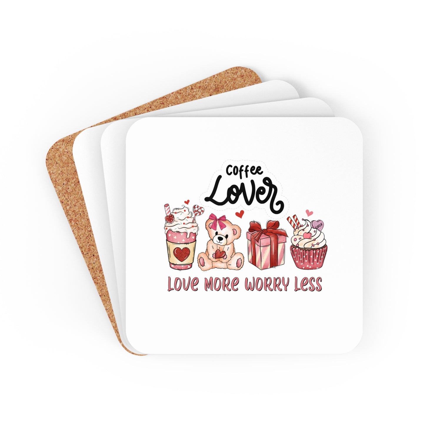 Happy Valentines Day Corkwood Coaster Set