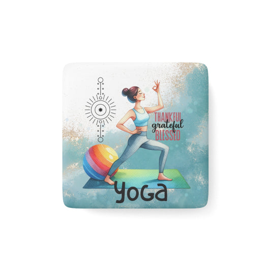 Thankful Grateful Blessed Porcelain Magnet, Square, Cute Porcelain Magnet, Mindful Gift, Yoga lovers Porcelain Magnet, Yoga Instructor Gift, Gift For Yoga lovers, Gift For Yogi.