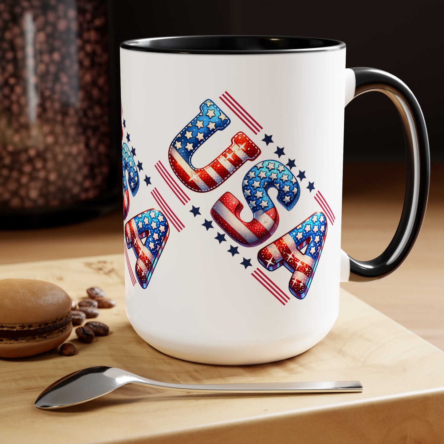 Happy 4th Of July Two -Tone Coffee Mug.15oz. God Bless America Coffee Mug. USA Coffee Mug.