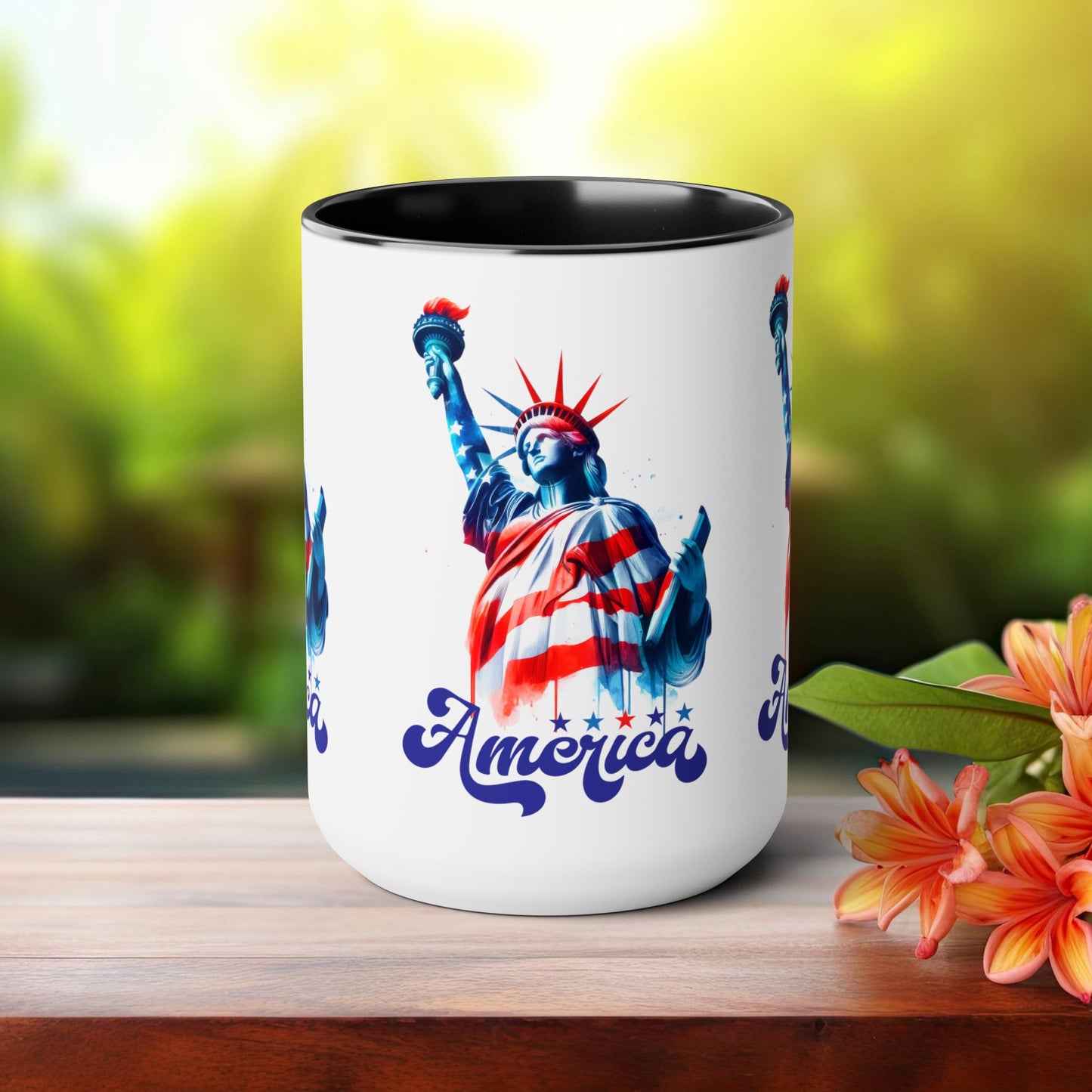 Happy 4th Of July Two -Tone Coffee Mug.15oz. God Bless America Coffee Mug. USA Coffee Mug.