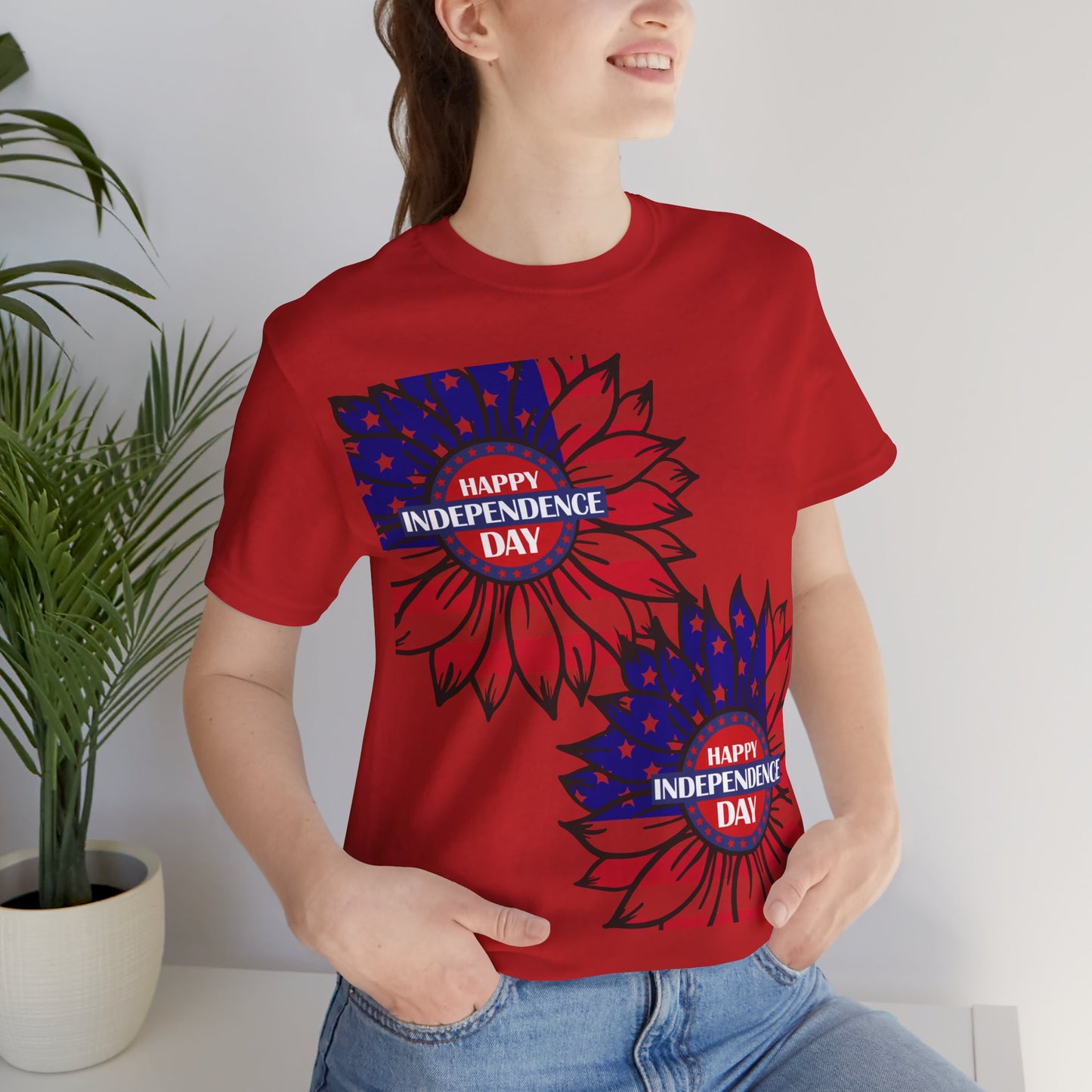 4th of July T-Shirt, Happy Independence Day Sunflower T-Shirt, Fourth of July unisex jersey short sleeve.