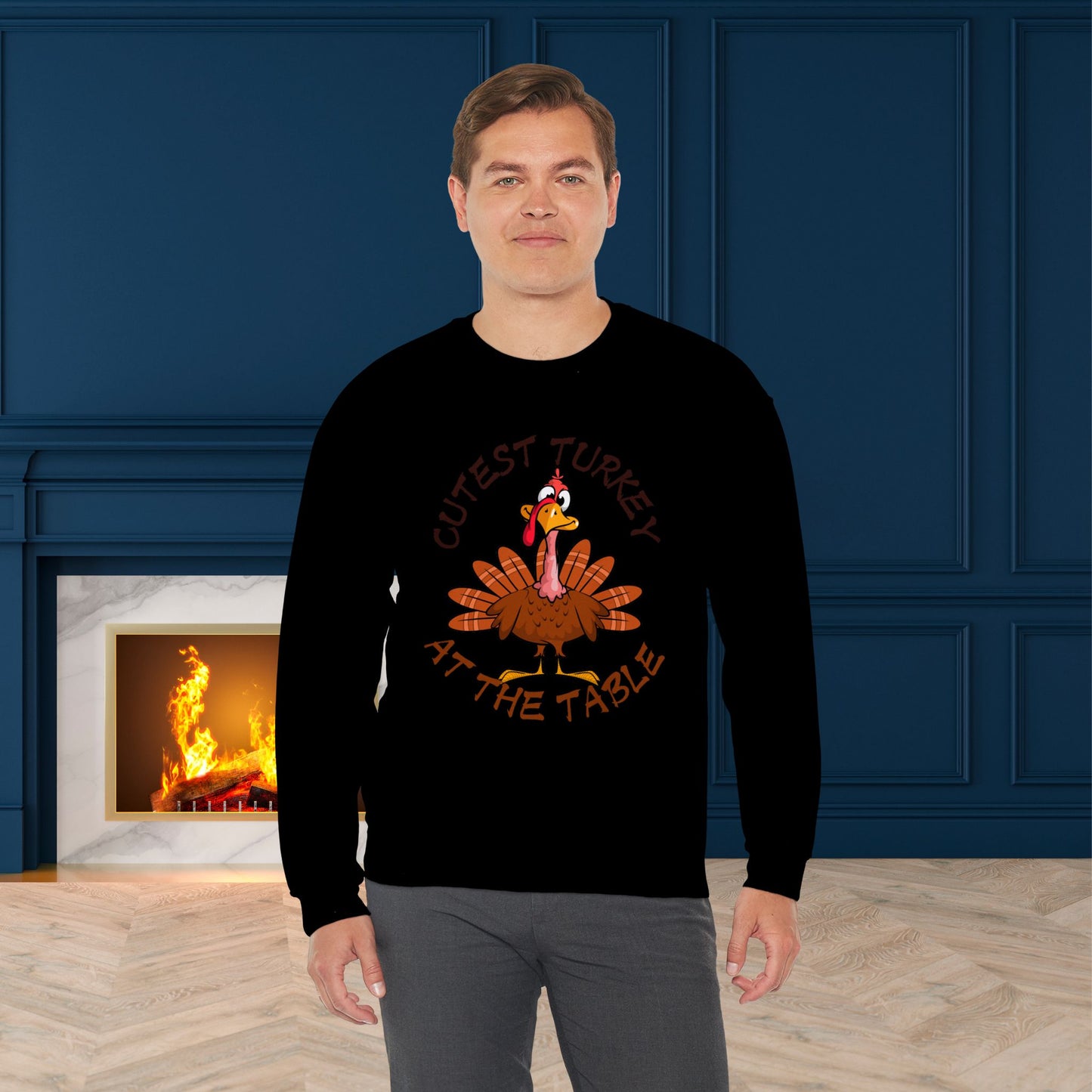 Cutest Turkey at The table Sweatshirt, HappyThanksgiving Sweatshirt - Unisex Heavy Blend, Happy Thanksgiving2024 Sweatshirt, Thanksgiving Gift, Festive Sweatshirt.