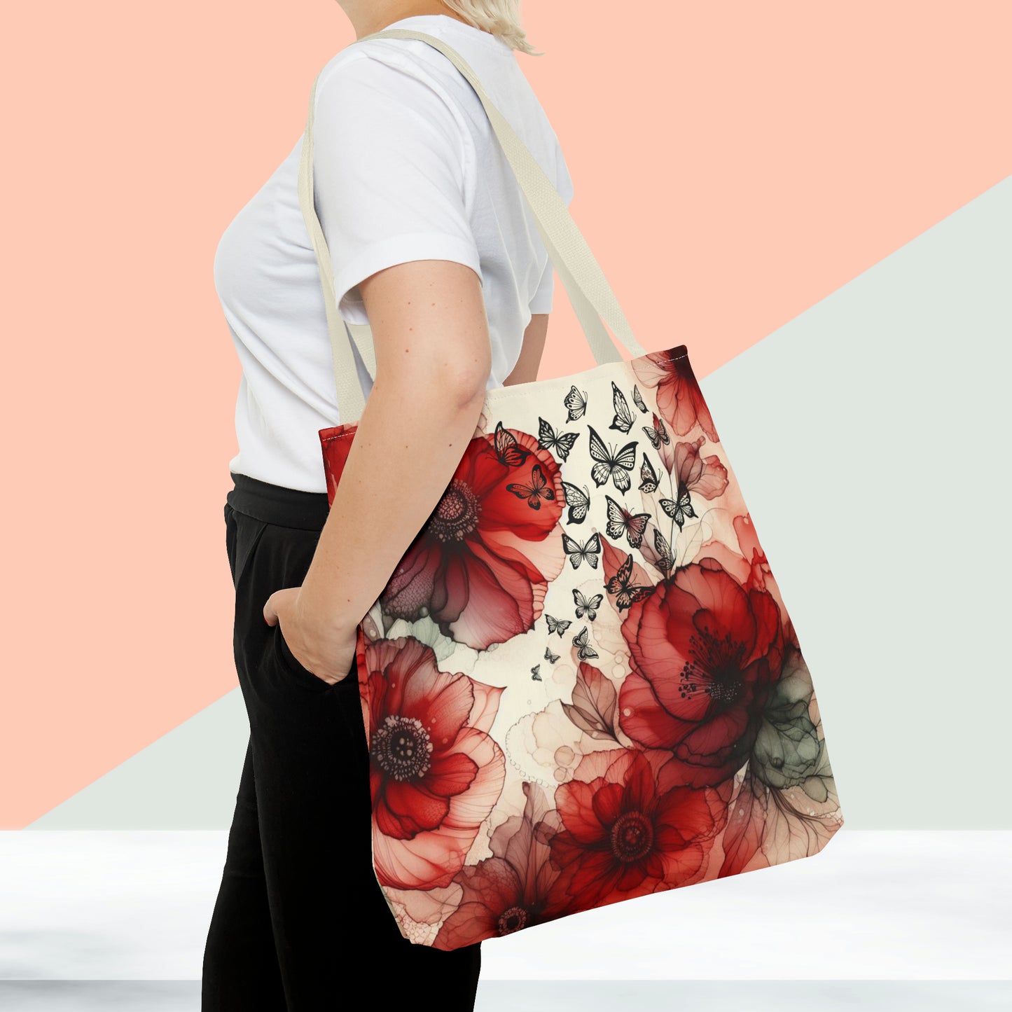 Red Flower With Butterfly Tote Bag