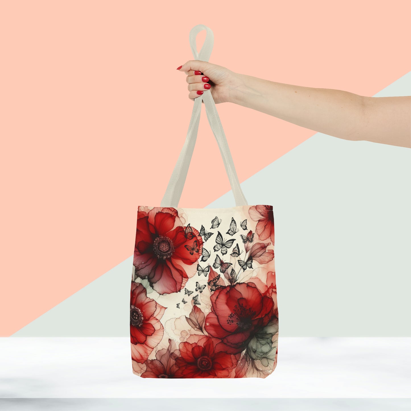 Red Flower With Butterfly Tote Bag