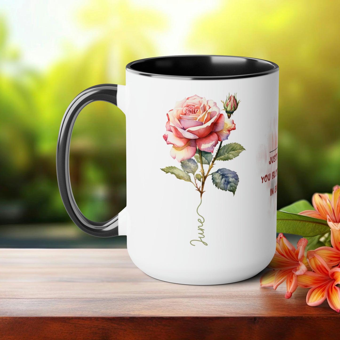 Birth Month flower Tow-Tone Coffee Mug.15oz, June Birth Month flower mug.