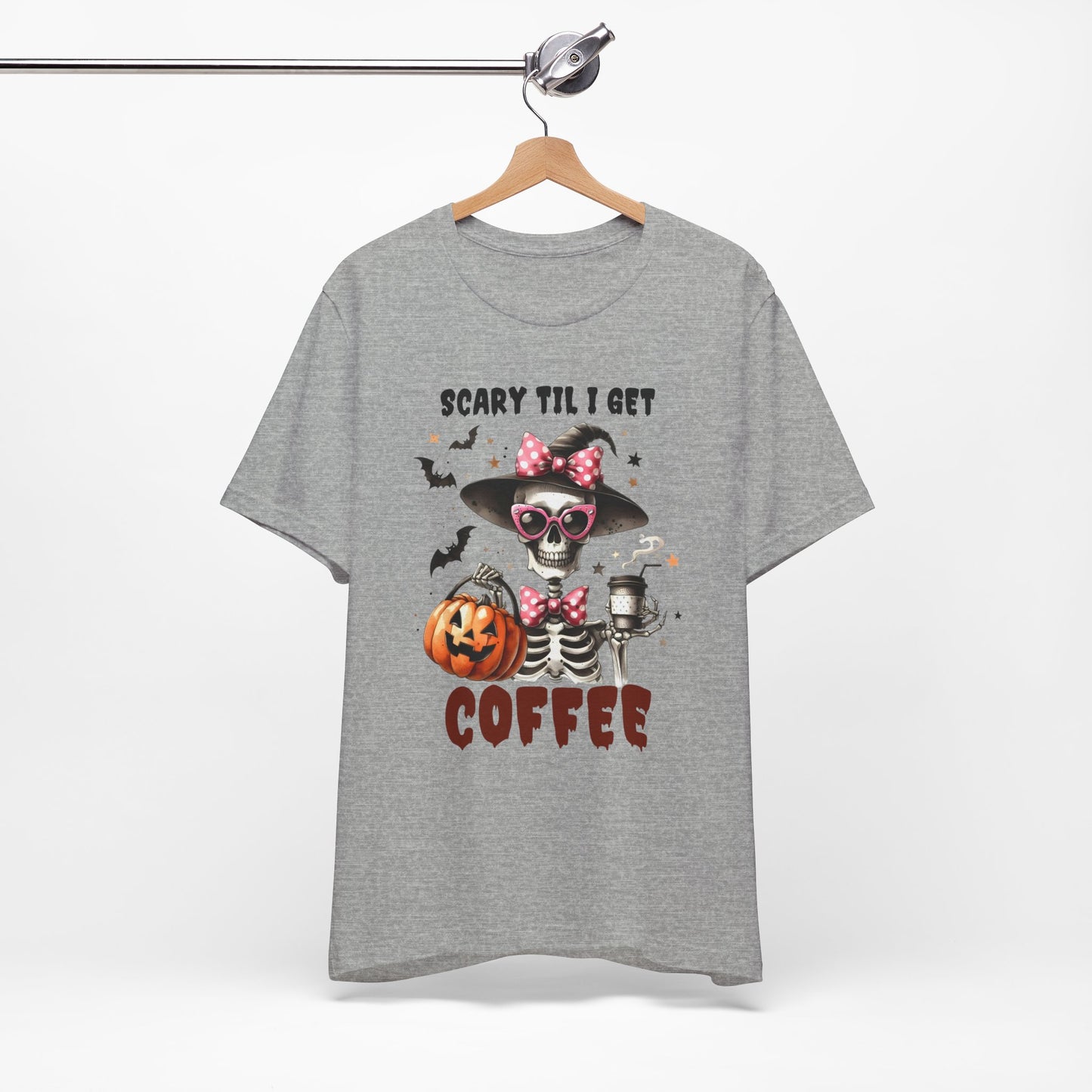 Scary Til I Get Coffee Halloween T-shirt, Happy Halloween T-shirt, Trick Or Treat T-shirt, Halloween T-shirt, Cool Halloween T-shirt, Spooky T-shirt,