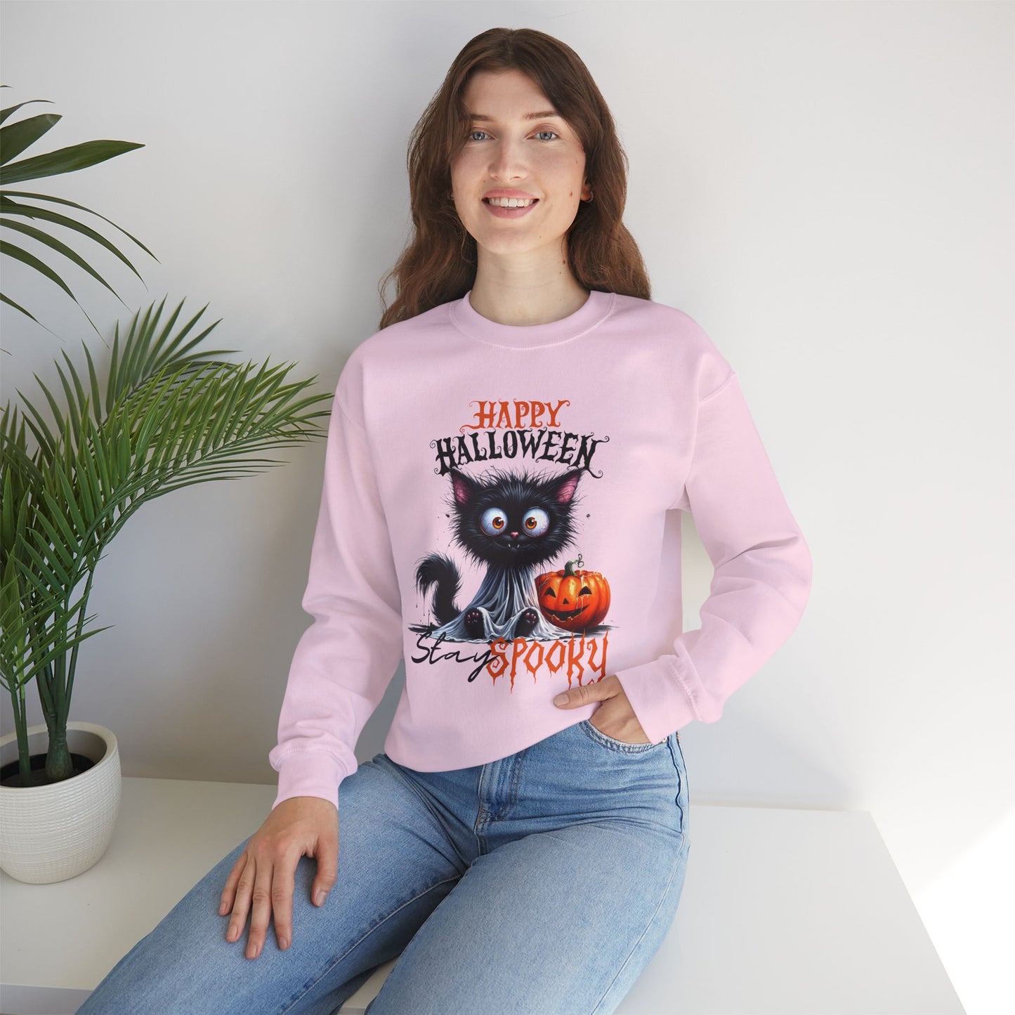 Stay spooky Halloween Sweatshirt - Unisex Heavy Blend Crewneck, halloween sweatshirt, cute spooky cat sweatshirt.