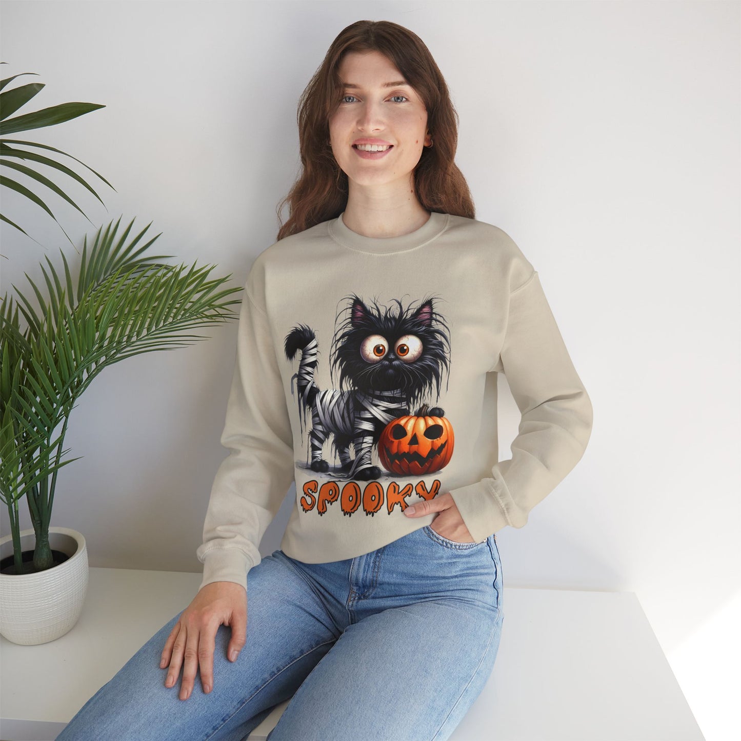 Spooky Cat Halloween Sweatshirt - Unisex Heavy Blend Crewneck, halloween sweatshirt, cute spooky cat sweatshirt.