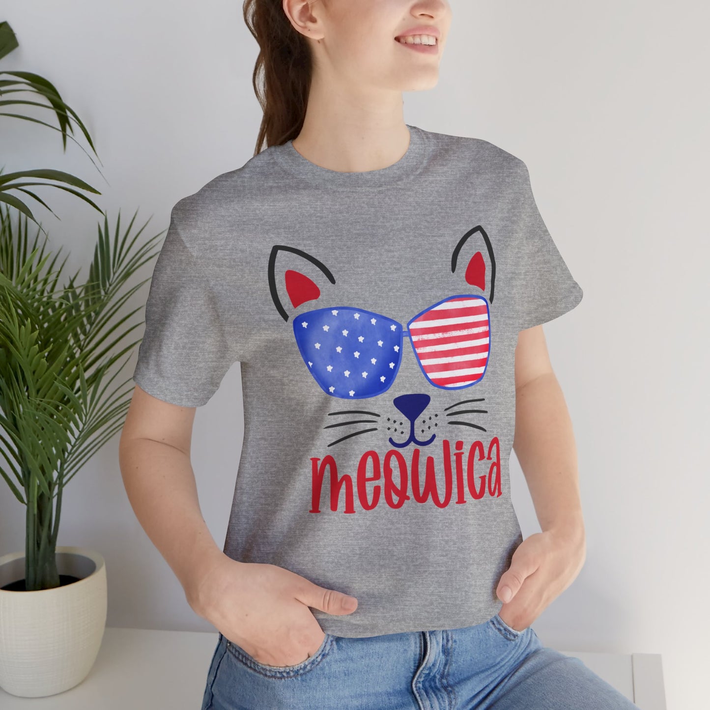 4th of July T-Shirt, Meowica T-shirt,  Fourth of July unisex jersey short sleeve.