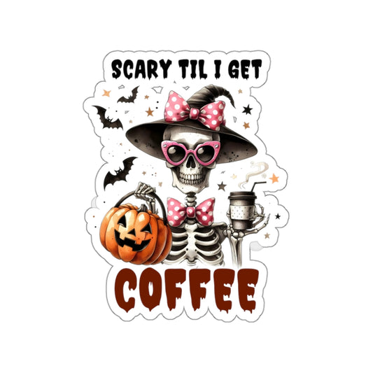 Scary Til I Get Coffee Halloween Kiss-Cut Stickers, Cute Skeleton Halloween Kiss-Cut Stickers, Happy Halloween Kiss-Cut Stickers, Spooky Season Kiss-Cut Stickers, Trick Or Treat Halloween Kiss-Cut Stickers.