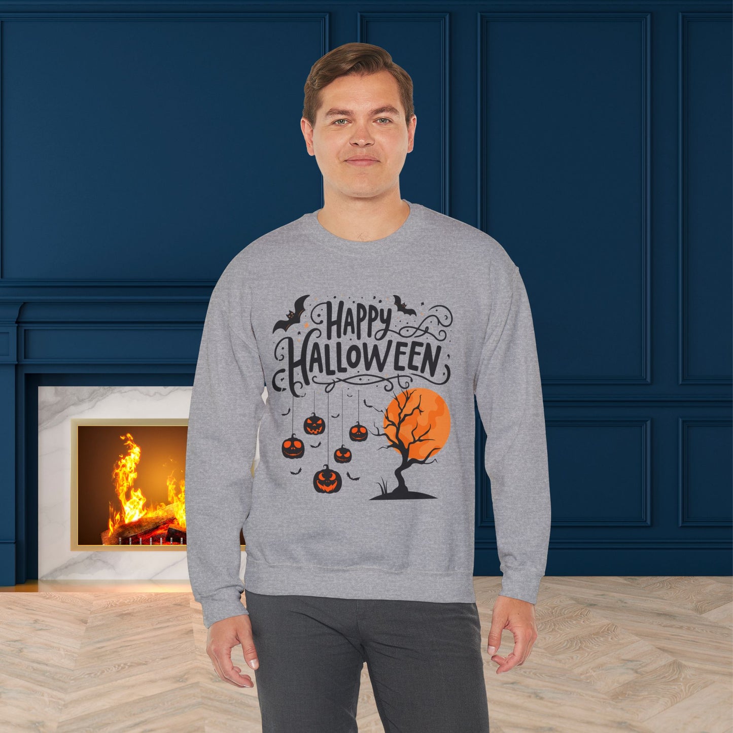 Happy halloween Sweatshirt - Unisex Heavy Blend Crewneck, halloween sweatshirt, cute spooky cat sweatshirt.